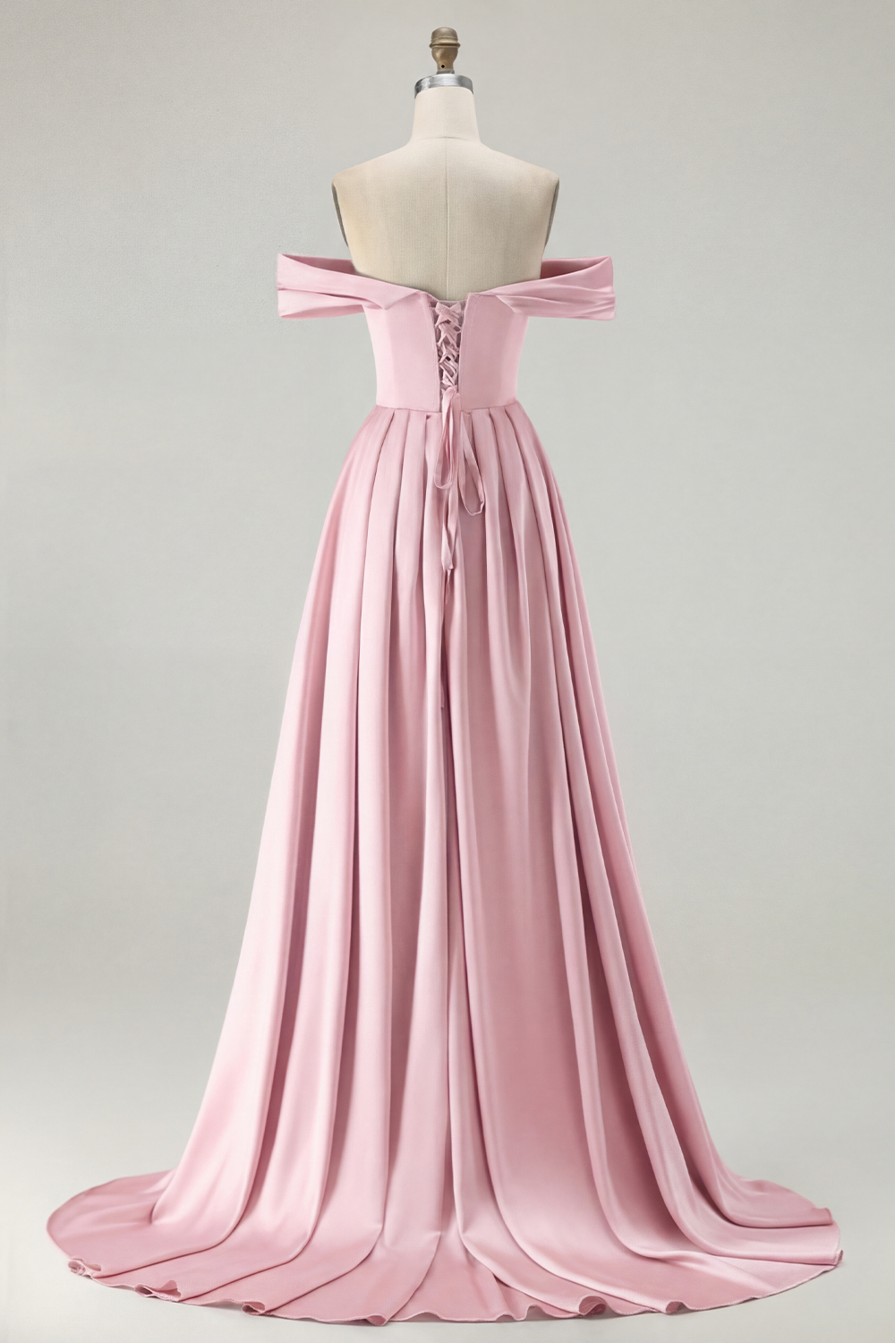 Blue A Line Off the Shoulder Long Satin Prom Dress with Slit