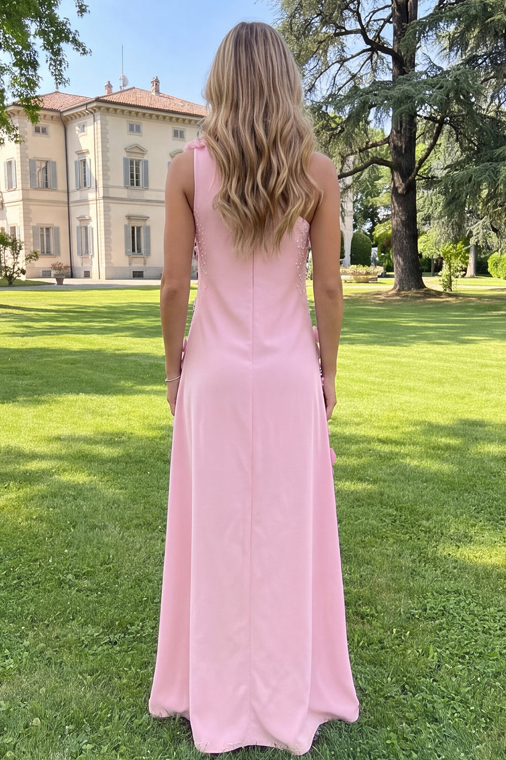 Floral Yellow Sheath One Shoulder Maxi Formal Dress