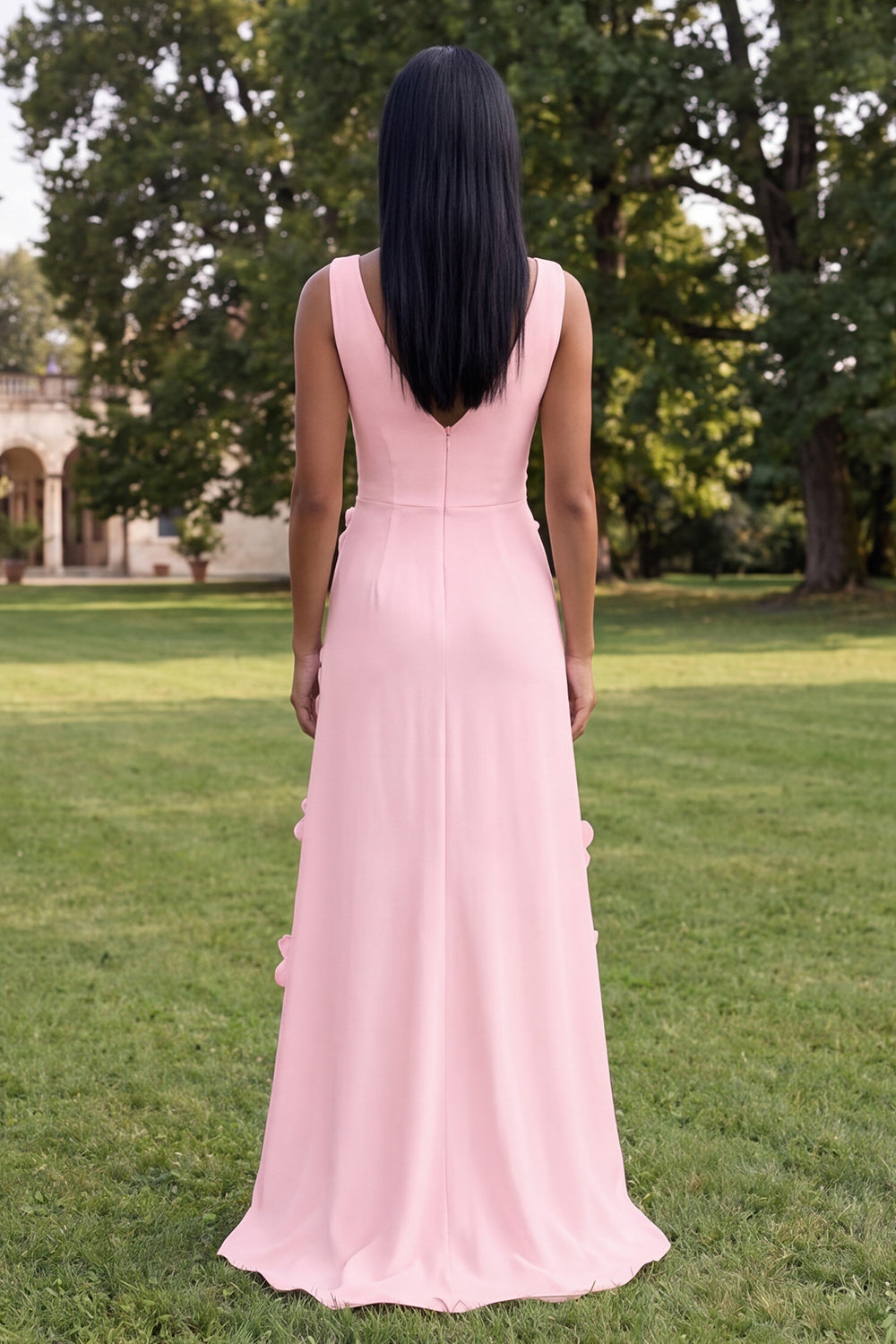 Floral Butter Yellow Sheath V-Neck Long Formal Dress