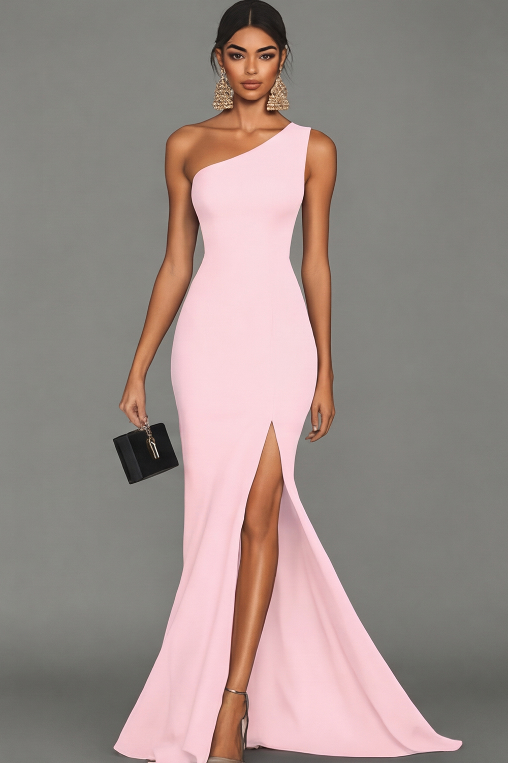 Elegant Black Mermaid One Shoulder Long Satin Formal Dress with Slit