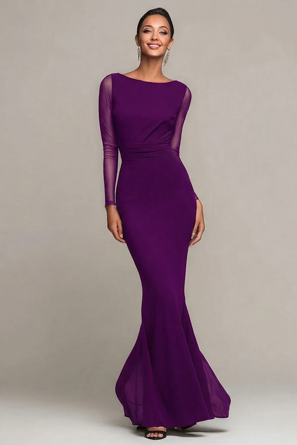 Modest Black Boat Neck Mermaid Long Sleeves Formal Dress