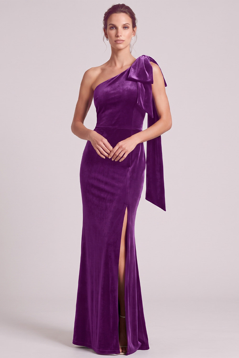 Olive Velvet Mermaid One Shoulder Long Holiday Dress with Slit