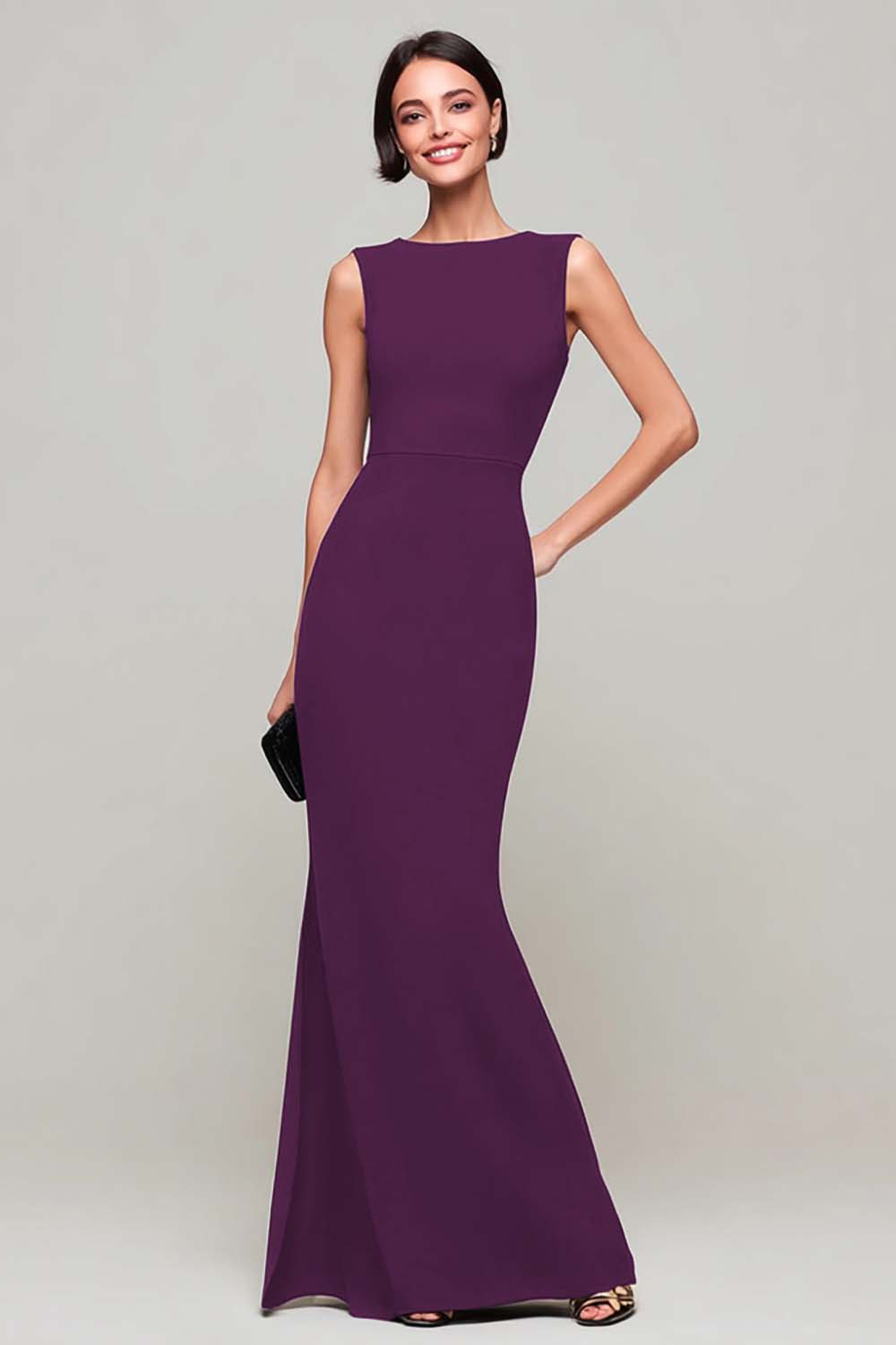 Modest Black Mermaid Boat Neck Long Evening Dress