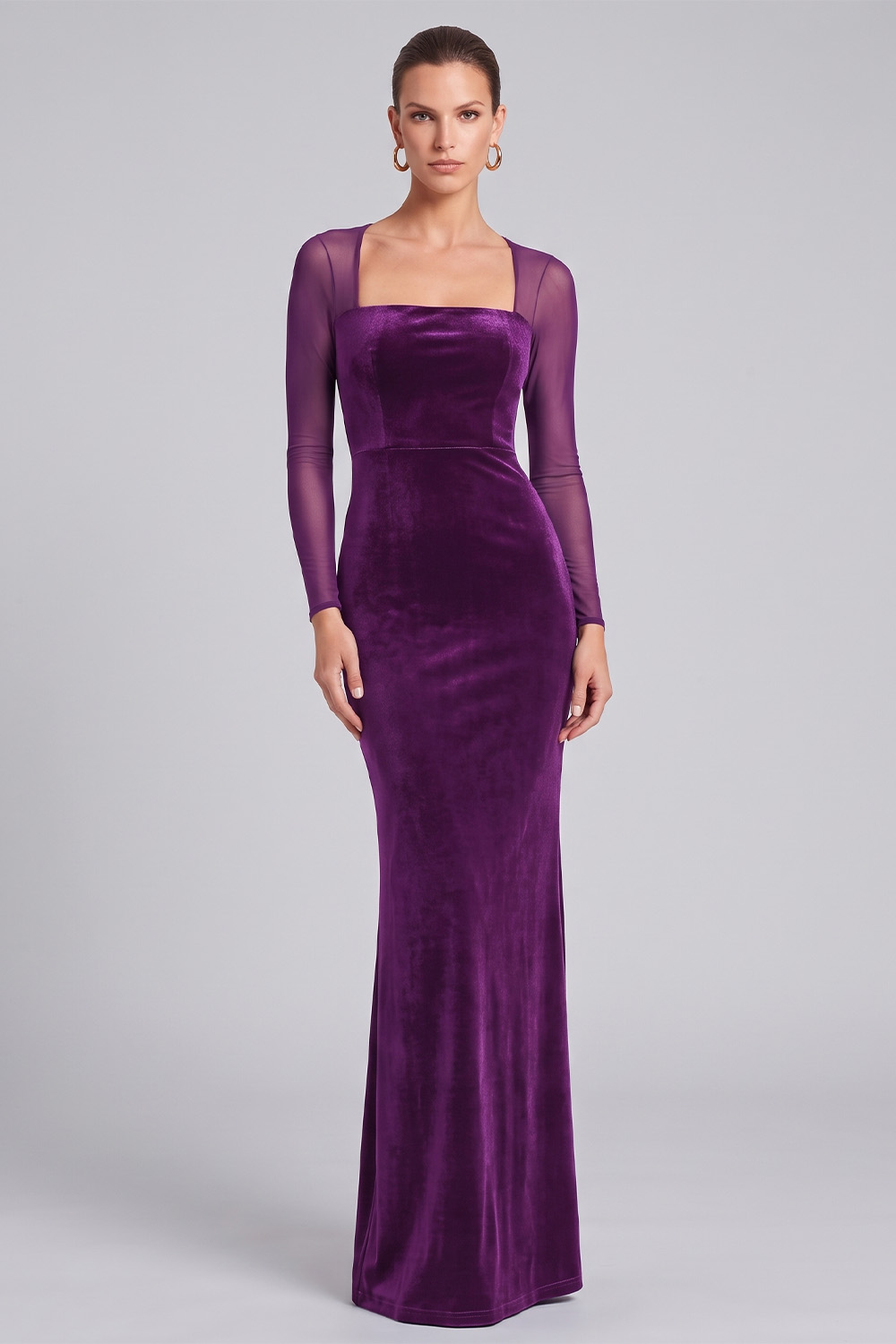 Dark Green Sheath Velvet Square Neck Long Sleeves Holiday Party Dress