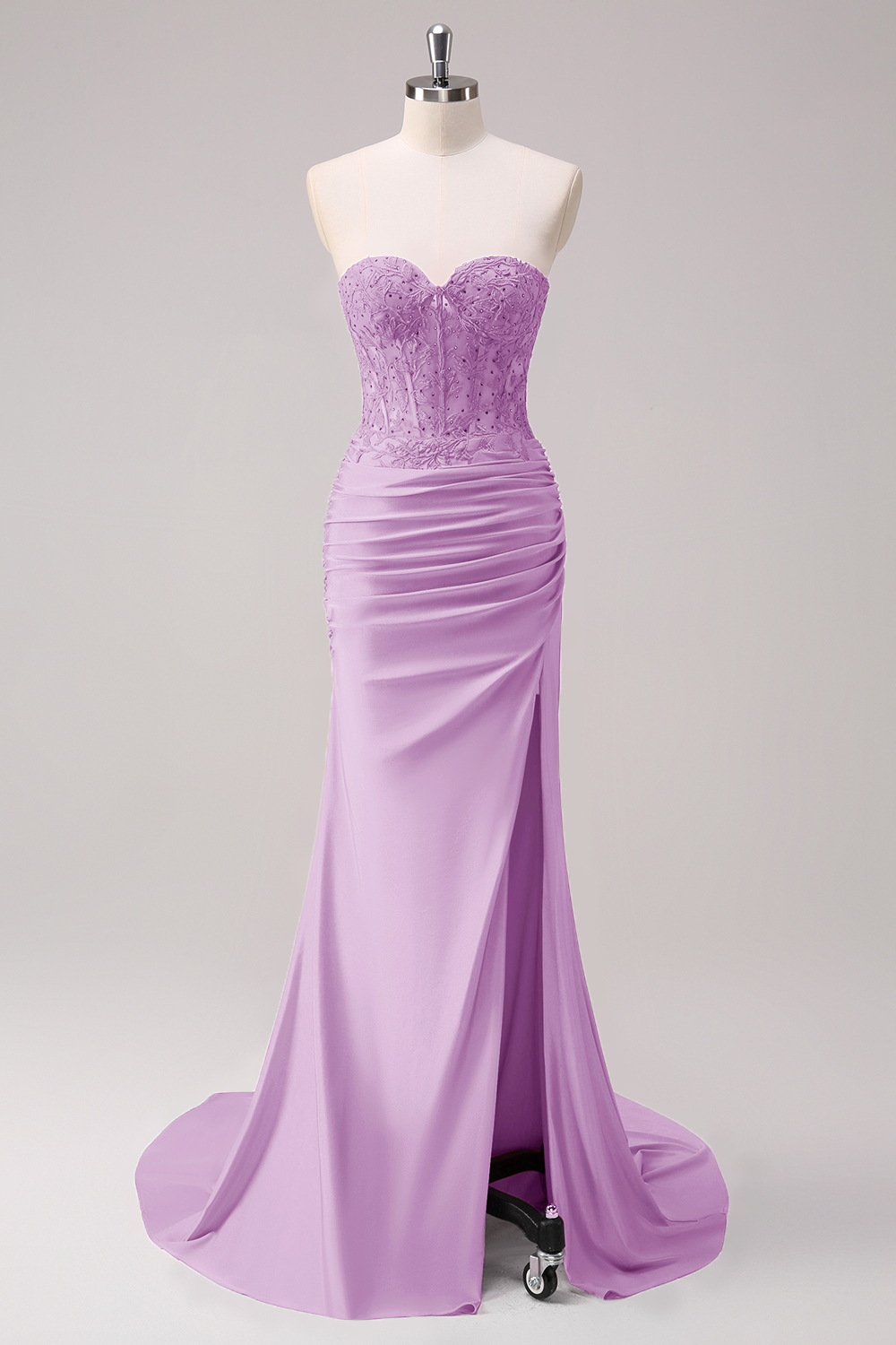 Fuchsia Sweetheart Mermaid Satin Long Corset Prom Dress with Appliques
