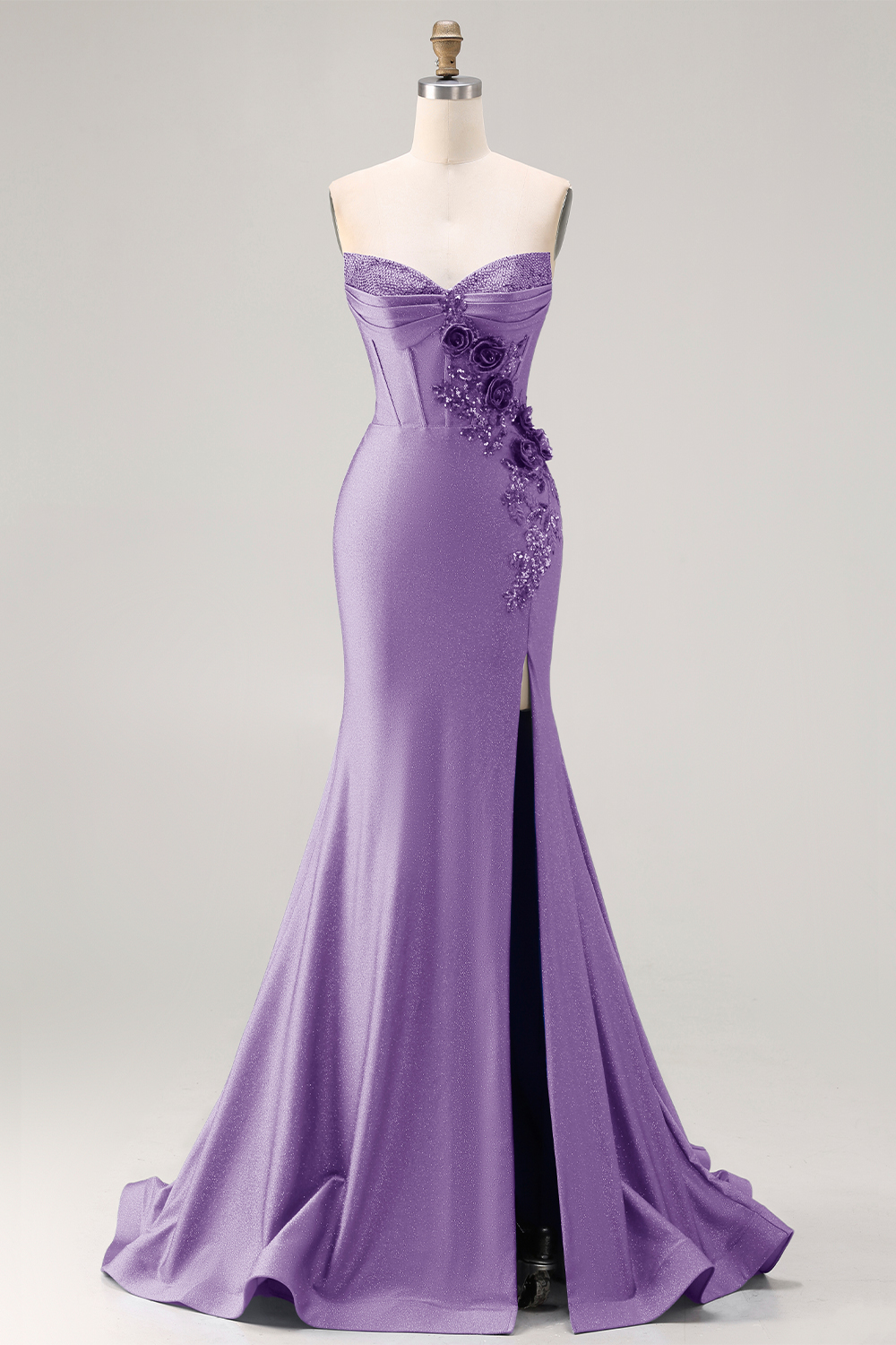 Sparkly Royal Blue Corset Satin Long Mermaid Prom Dress with Appliques