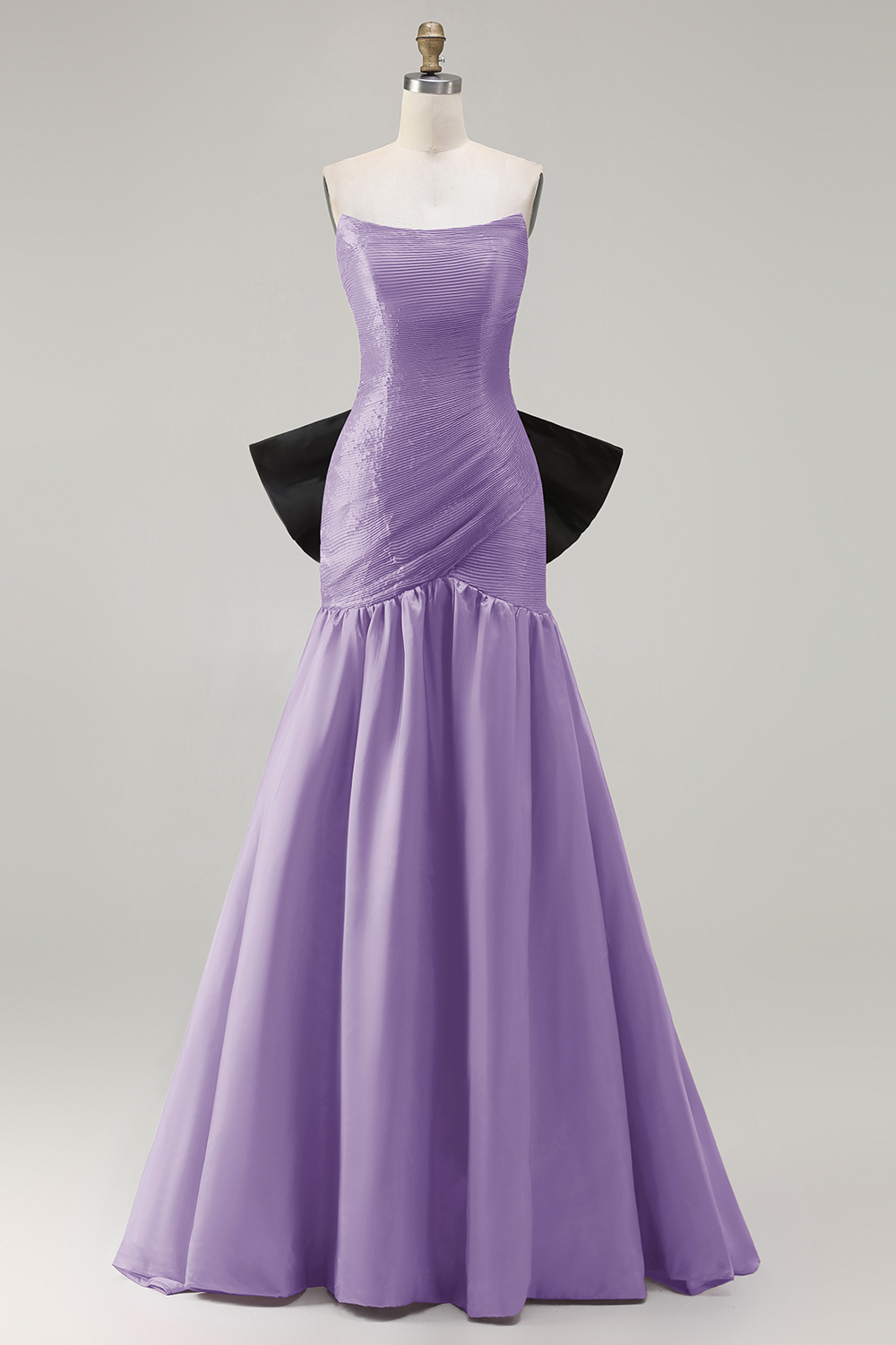 Fuchsia Satin Strapless Long Mermaid Prom Dress with Bow