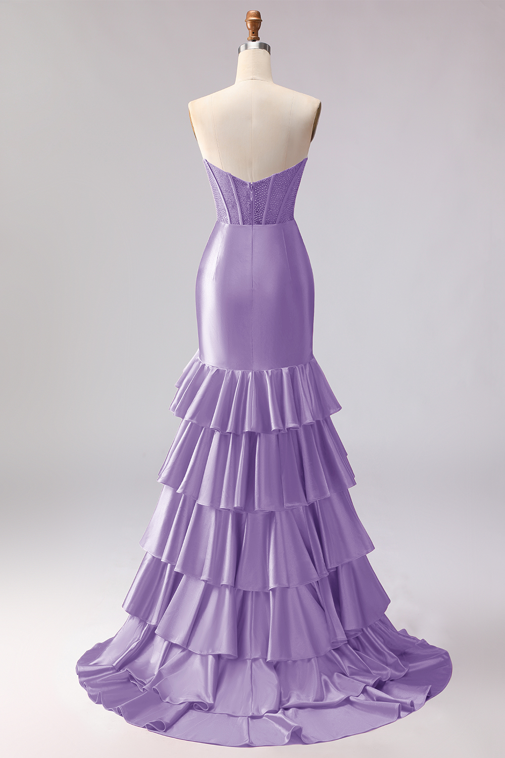 Sparkly Red Beaded Mermaid Sweetheart Ruffled Long Corset Prom Dress