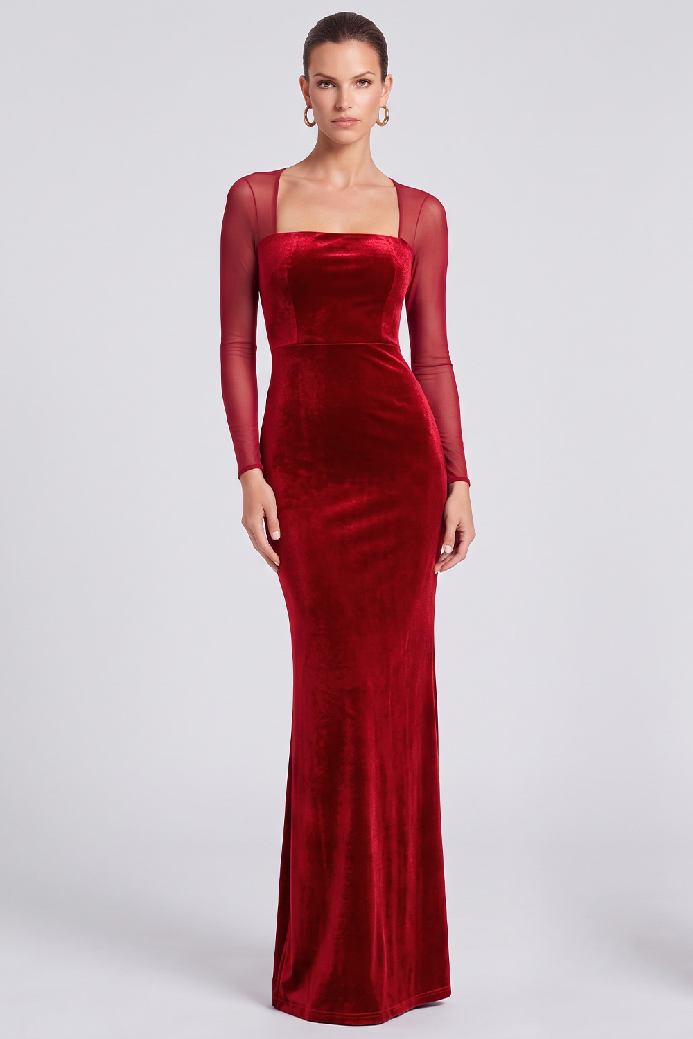 Dark Green Sheath Velvet Square Neck Long Sleeves Holiday Party Dress