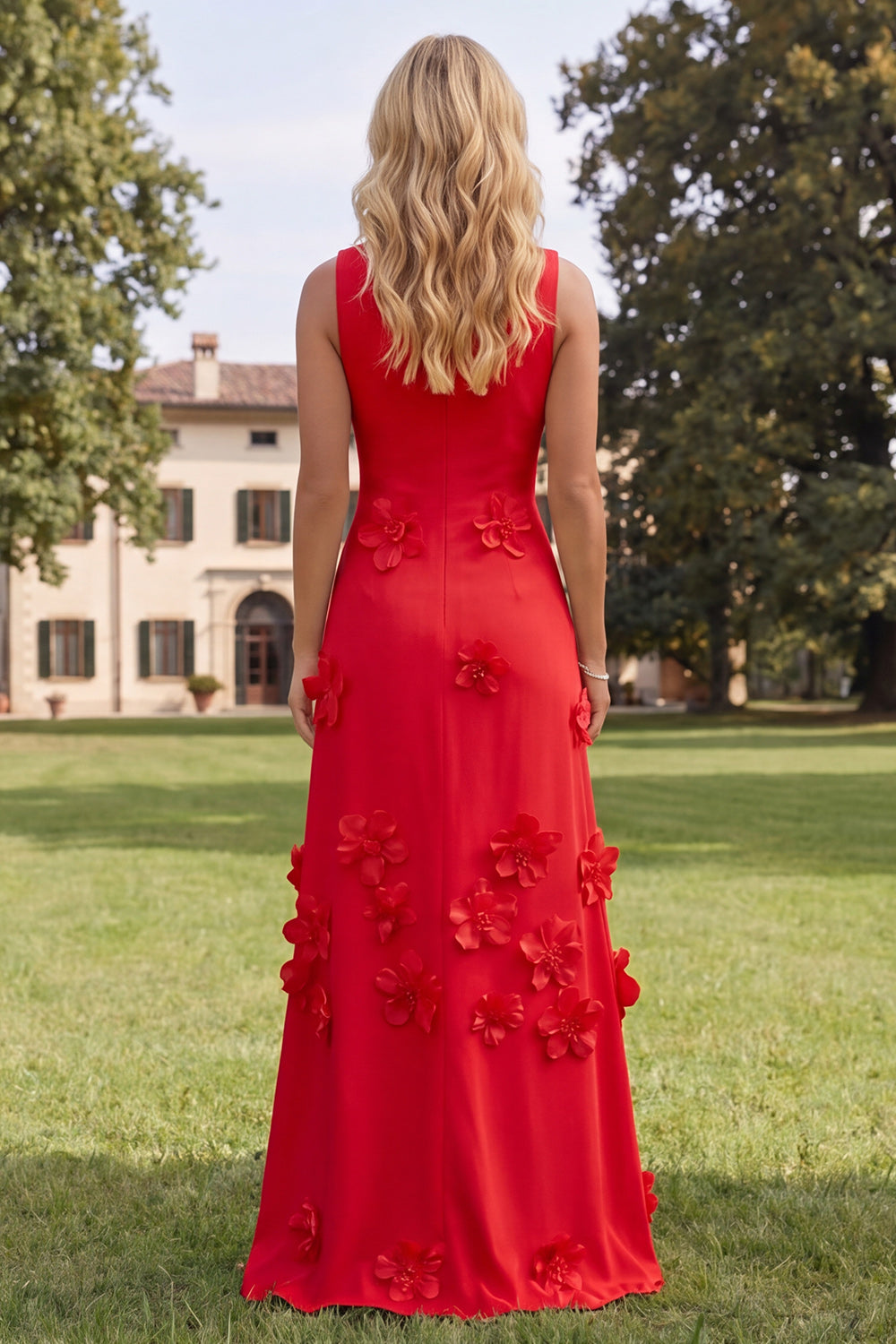 Floral Black Boat Neck A Line Maxi Formal Dress