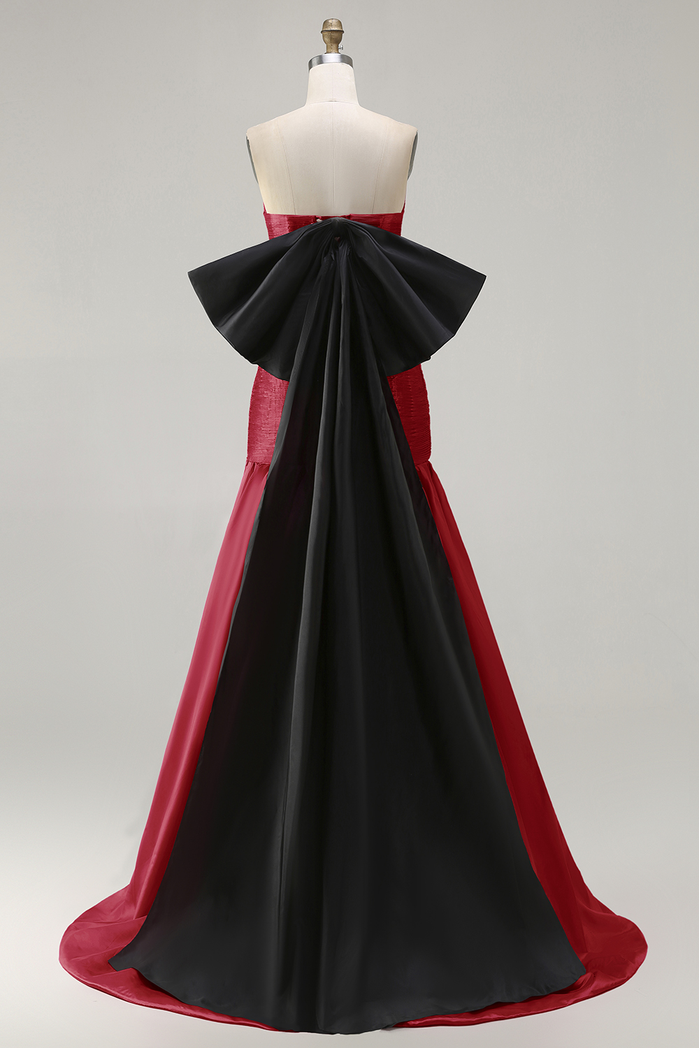 Fuchsia Satin Strapless Long Mermaid Prom Dress with Bow