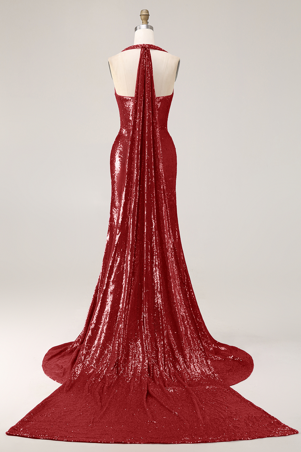 Sparkly Fuchsia Mermaid Sequin Side Cape Long Halter Prom Dress with Slit