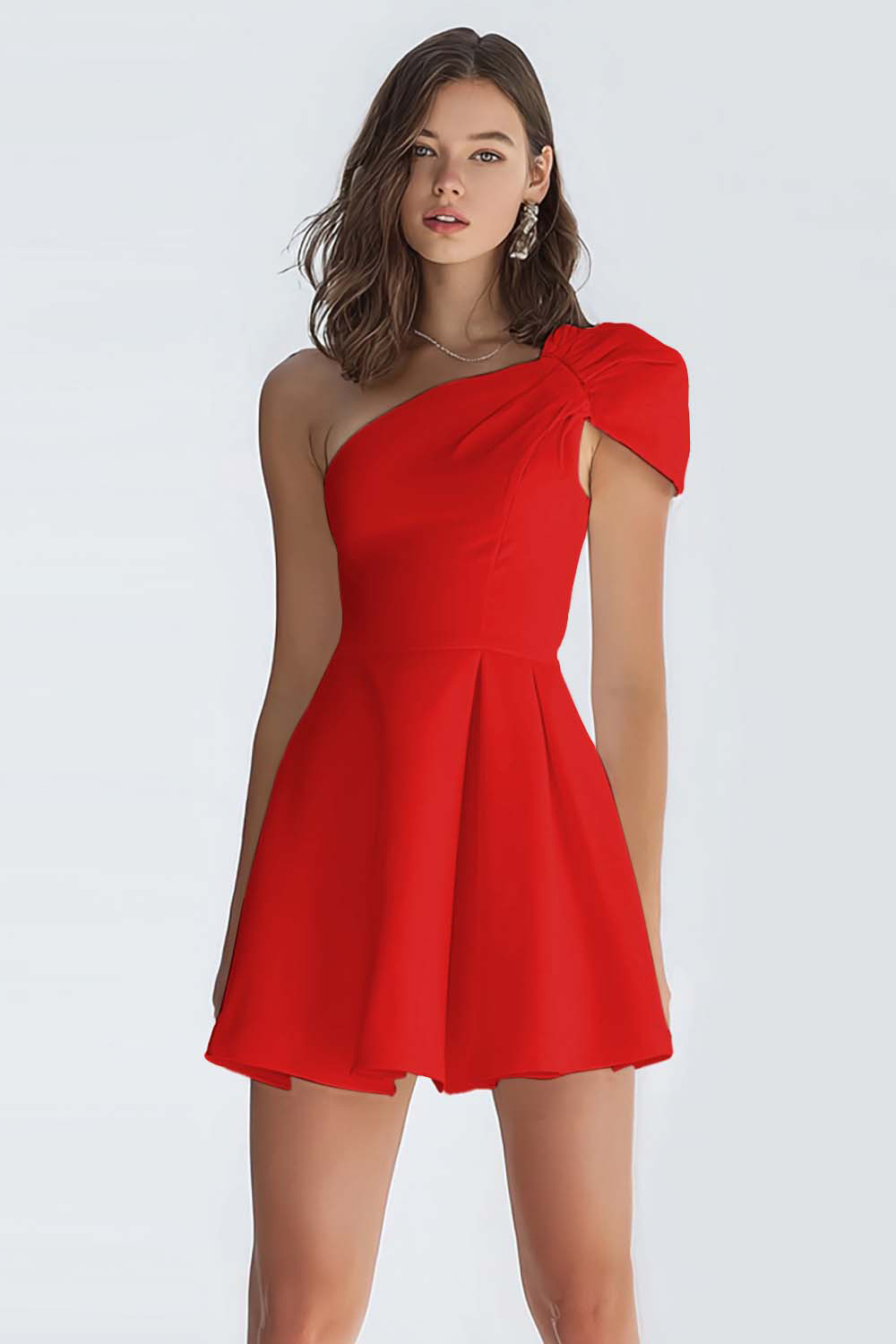 Simple Ivory A-Line One Shoulder Short Satin Homecoming Dress