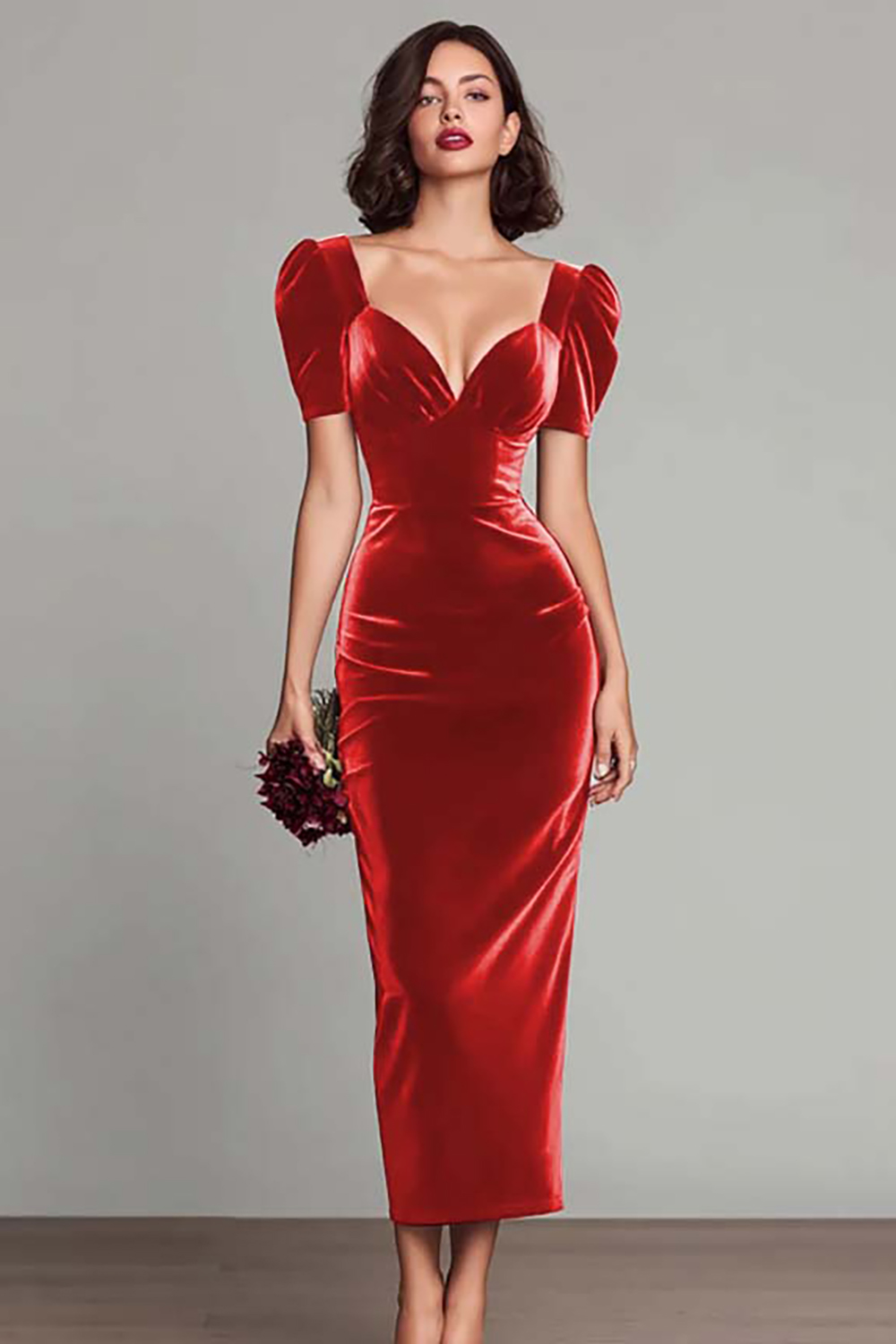 Elegant Burgundy Velvet Sheath Long Holiday Party Dress