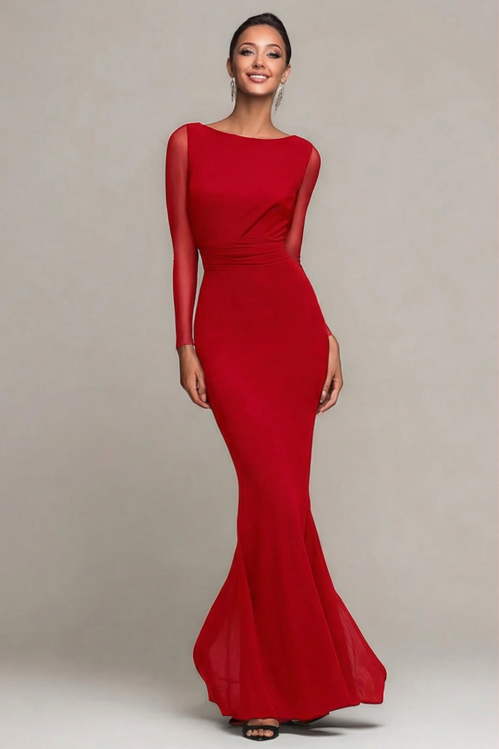 Modest Black Boat Neck Mermaid Long Sleeves Formal Dress