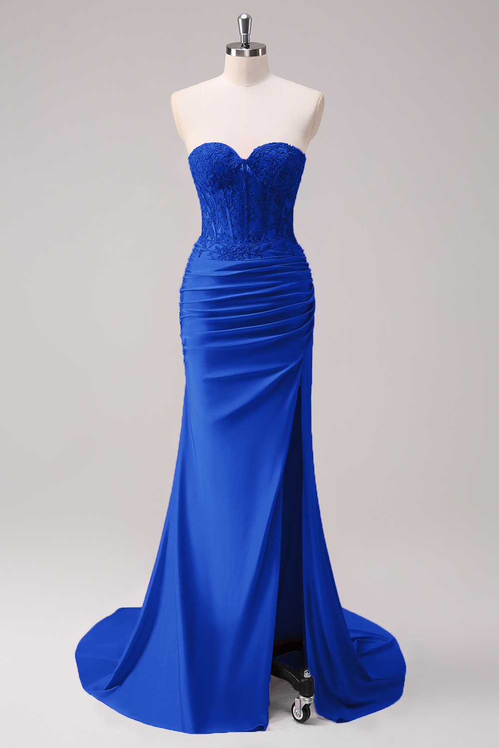 Fuchsia Sweetheart Mermaid Satin Long Corset Prom Dress with Appliques