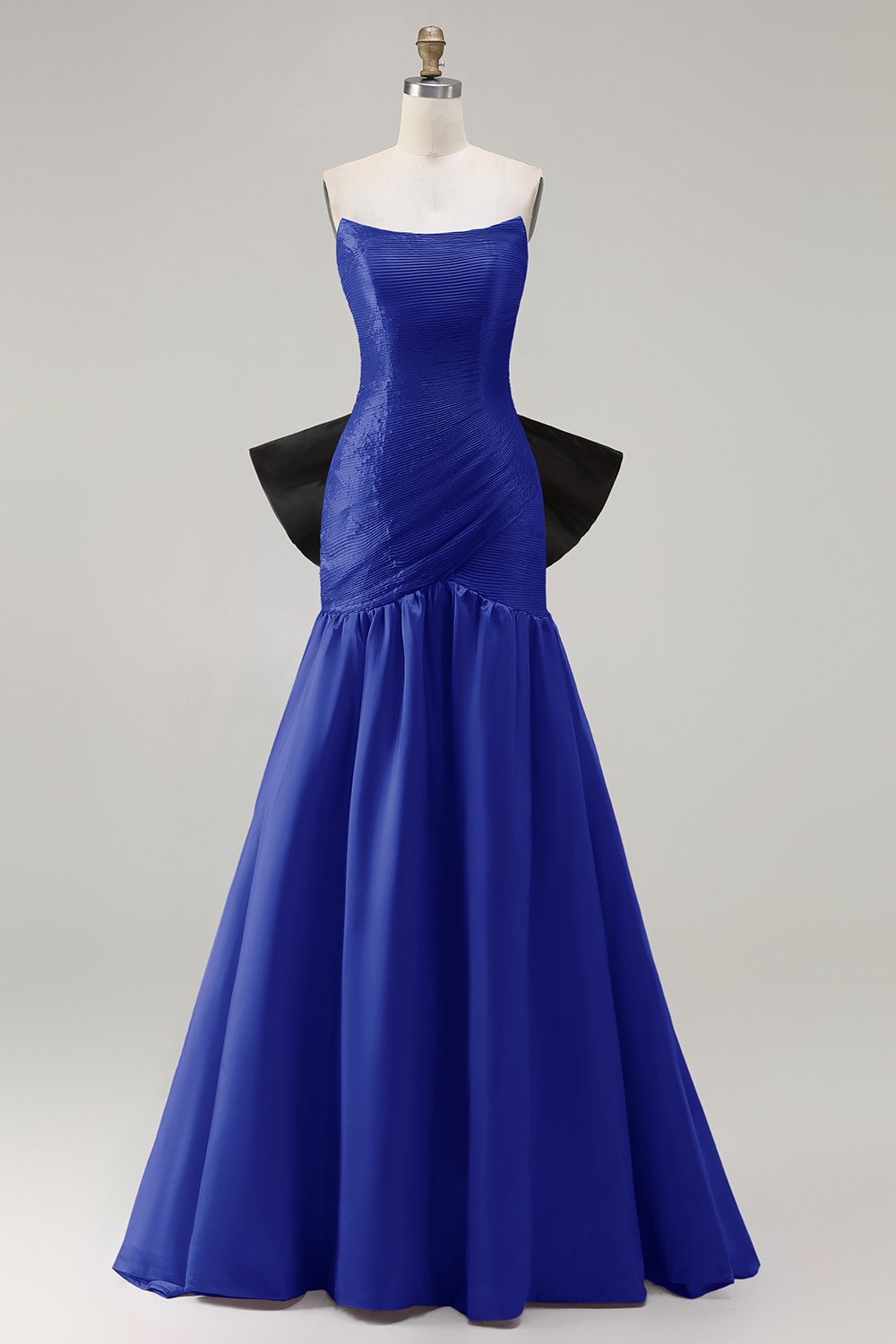 Fuchsia Satin Strapless Long Mermaid Prom Dress with Bow