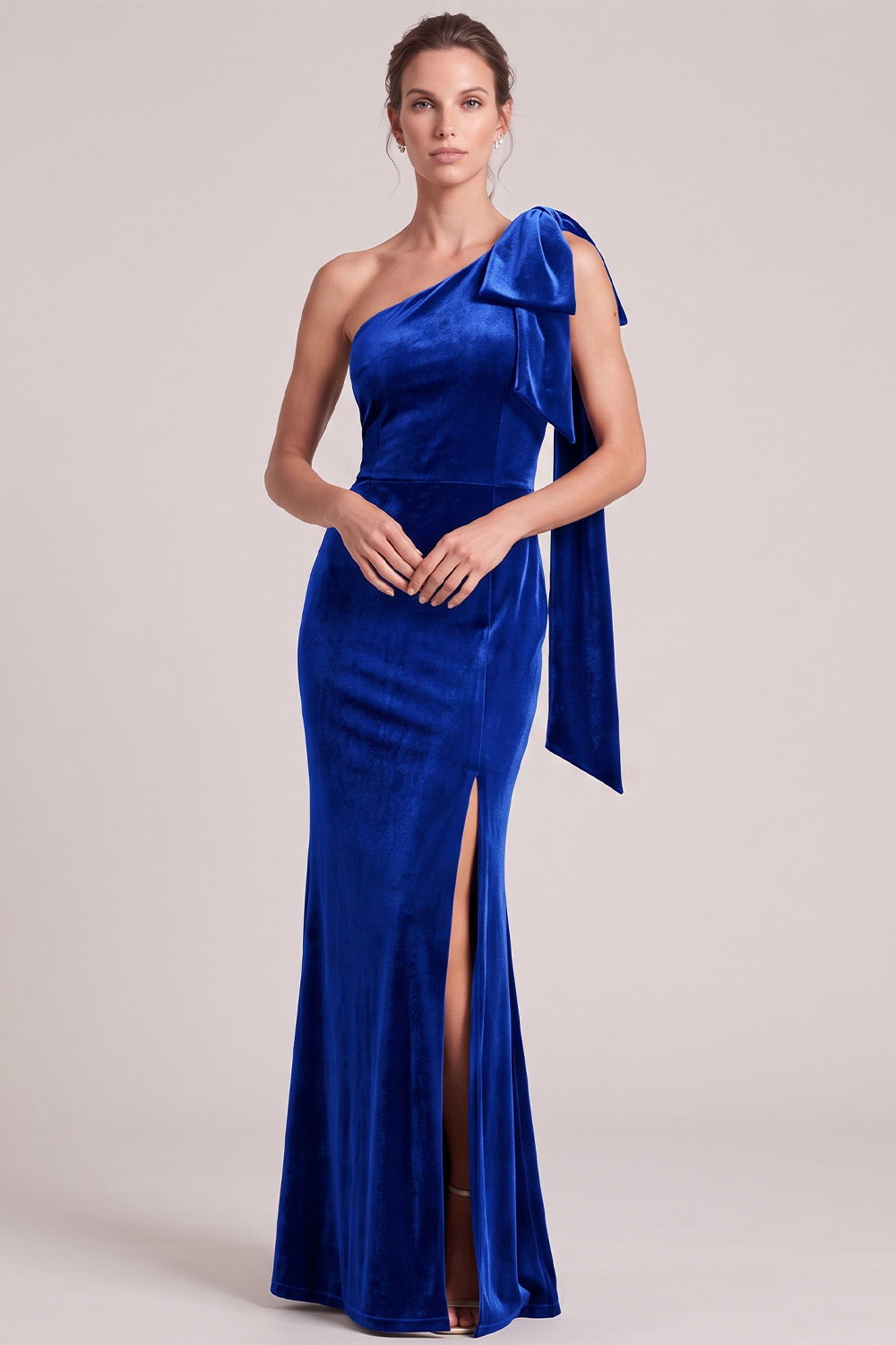 Olive Velvet Mermaid One Shoulder Long Holiday Dress with Slit