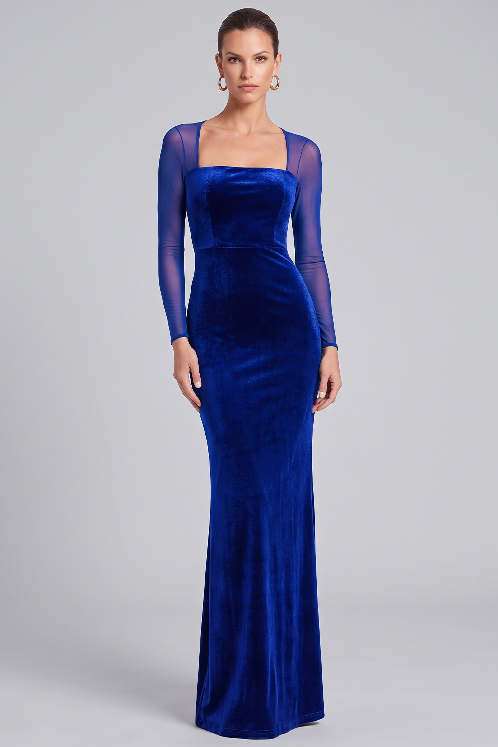 Dark Green Sheath Velvet Square Neck Long Sleeves Holiday Party Dress