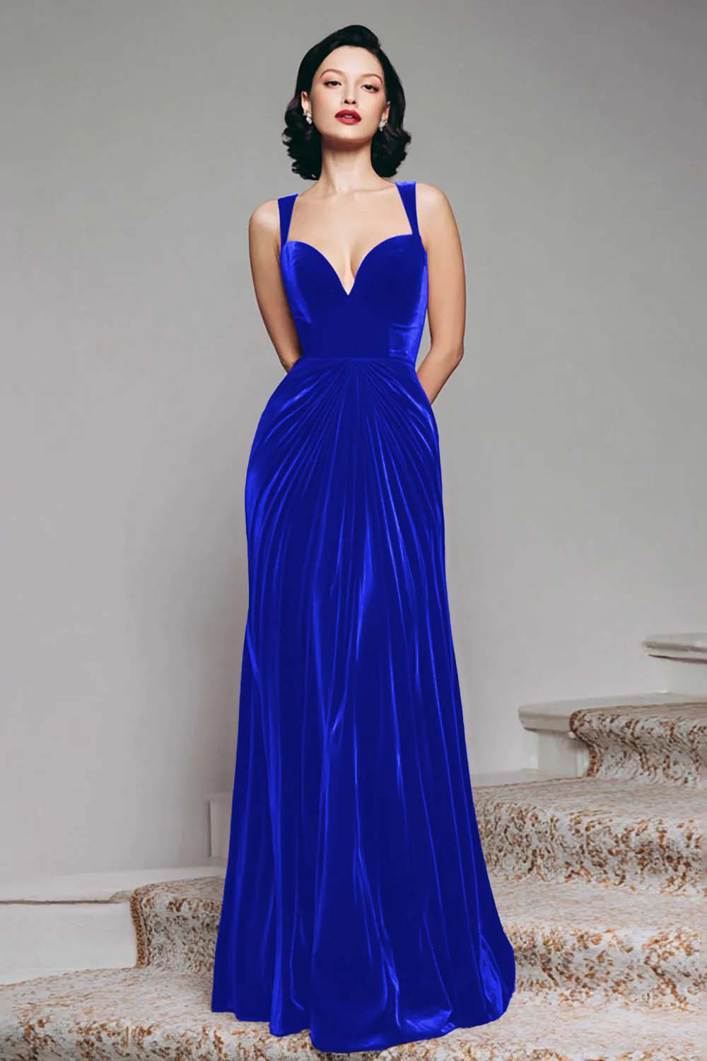 Elegant Burgundy Velvet Mermaid Thick Straps Long Holiday Party Dress