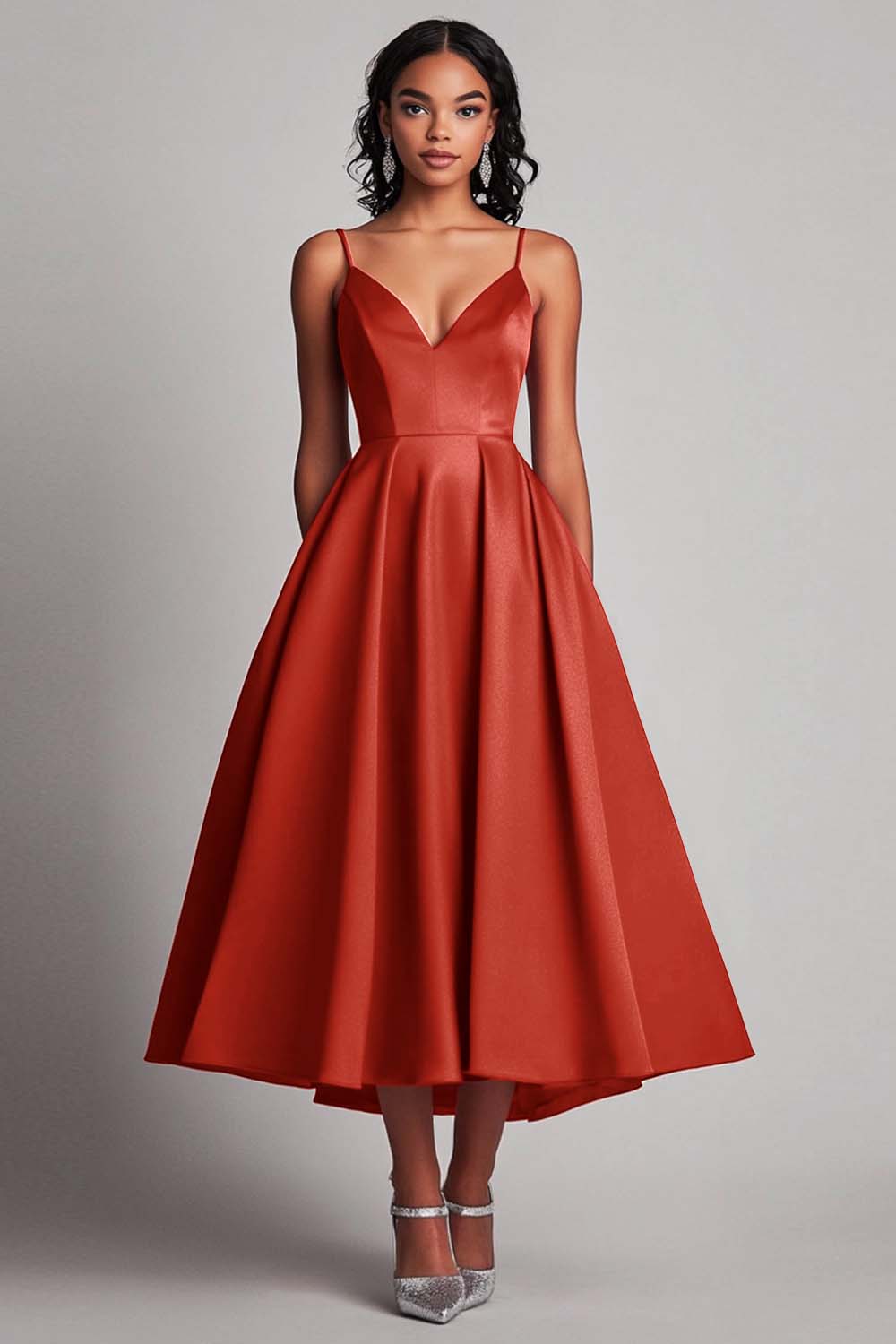 Martini A Line Satin Spaghetti Straps Long Formal Dress