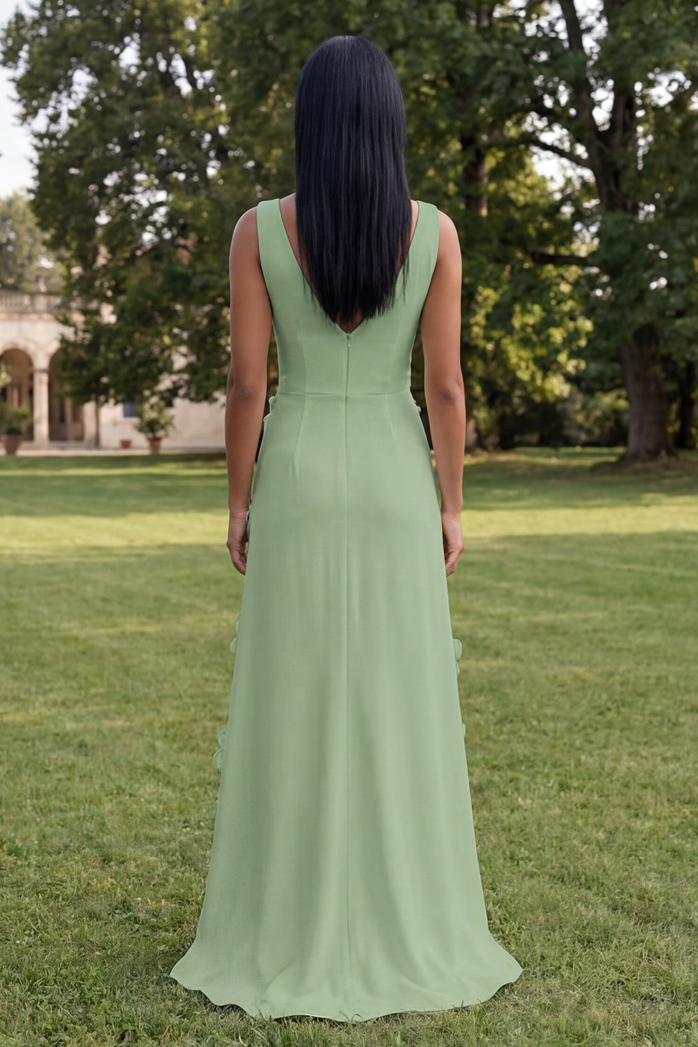 Floral Butter Yellow Sheath V-Neck Long Formal Dress