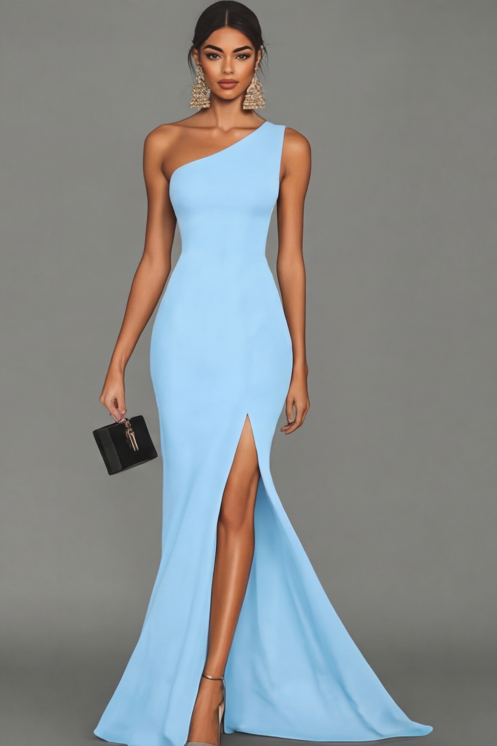 Elegant Black Mermaid One Shoulder Long Satin Formal Dress with Slit