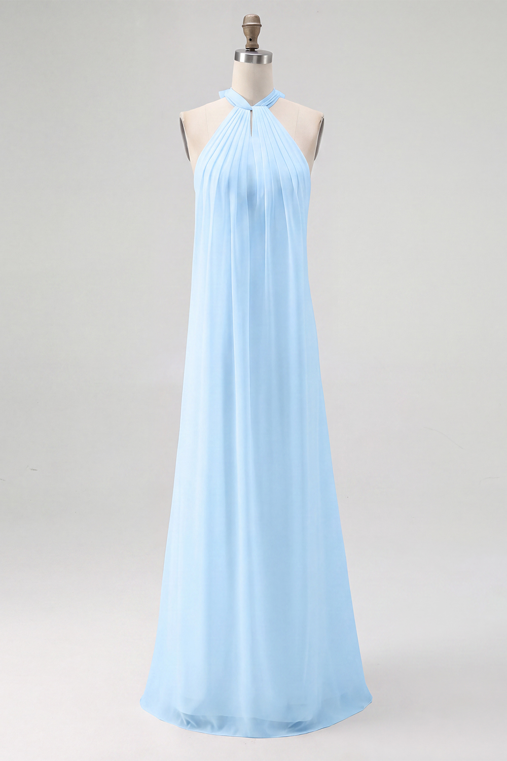 White Chiffon A Line Halter Backless Long Rehearsal Dinner Dress