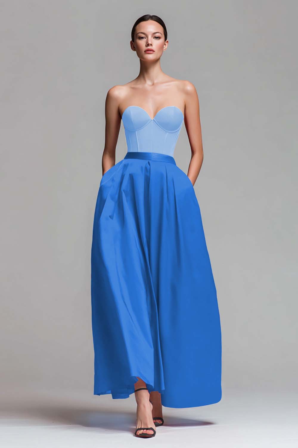 Red and Fuchsia A Line Satin Strapless Long Pageant Dress