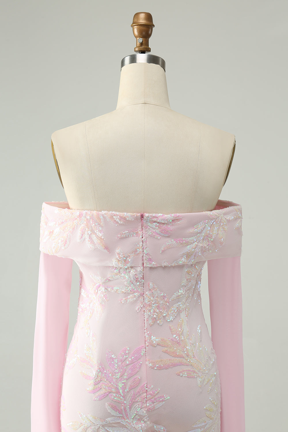 Sparkly Pink Off the Shoulder Sequins Bodycon Homecoming Dress with Long Sleeves