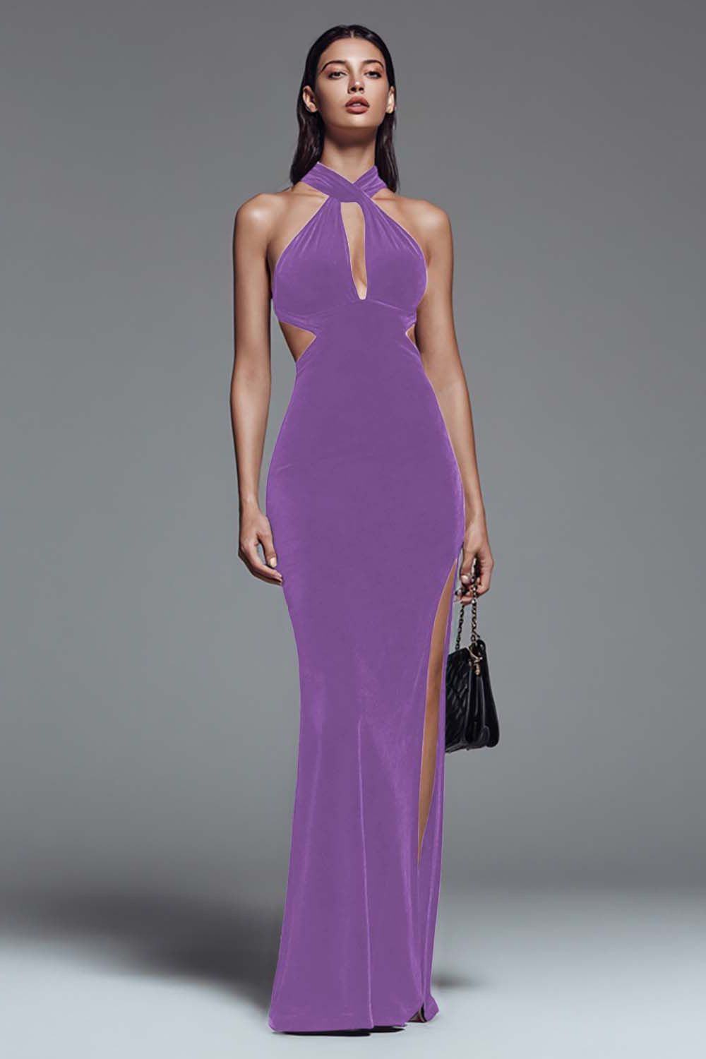 Dark Green Cut Out Mermaid Long Velvet Holiday Party Dress with Slit