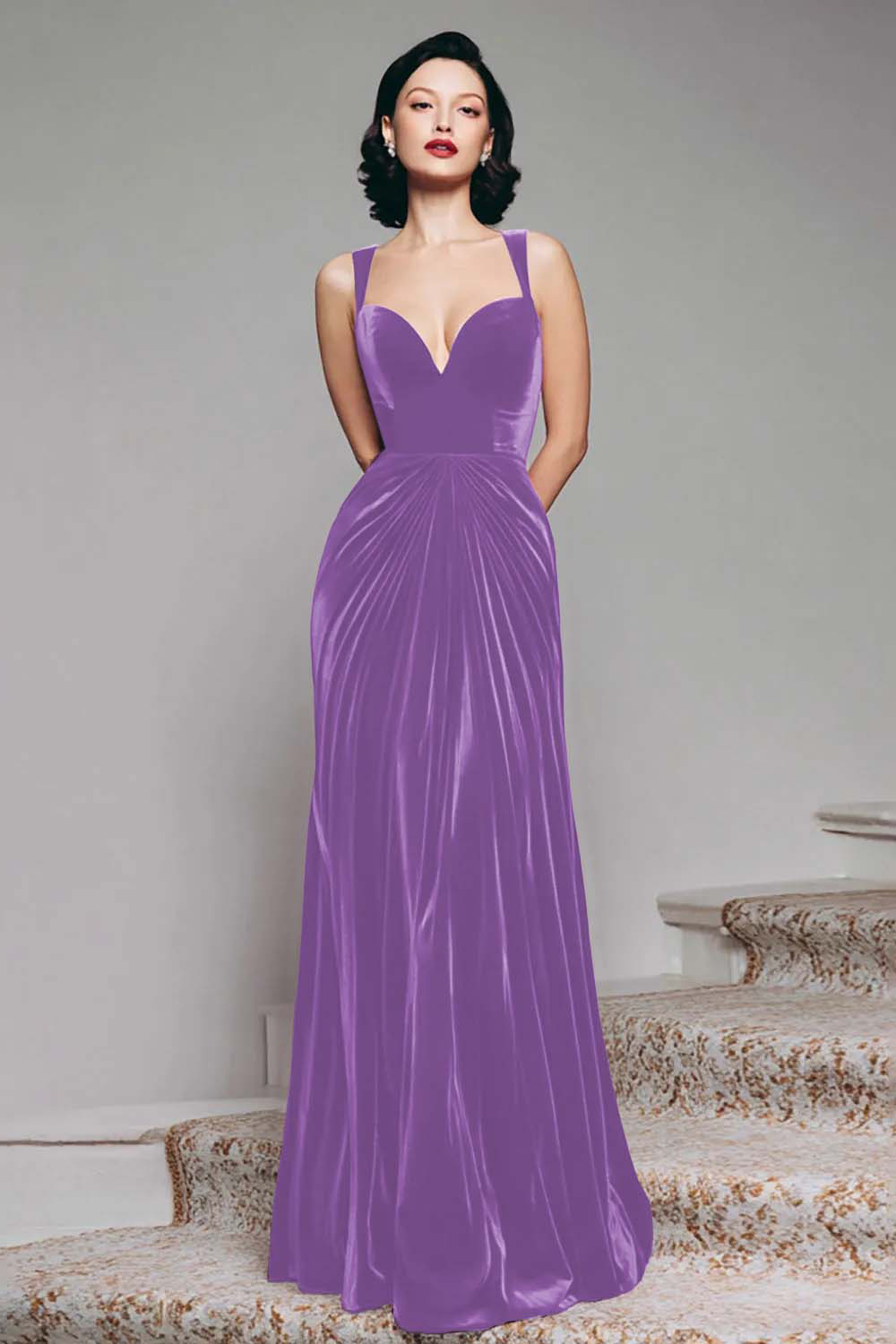 Elegant Burgundy Velvet Mermaid Thick Straps Long Holiday Party Dress