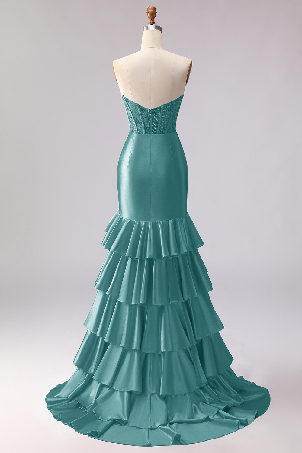 Sparkly Red Beaded Mermaid Sweetheart Ruffled Long Corset Prom Dress