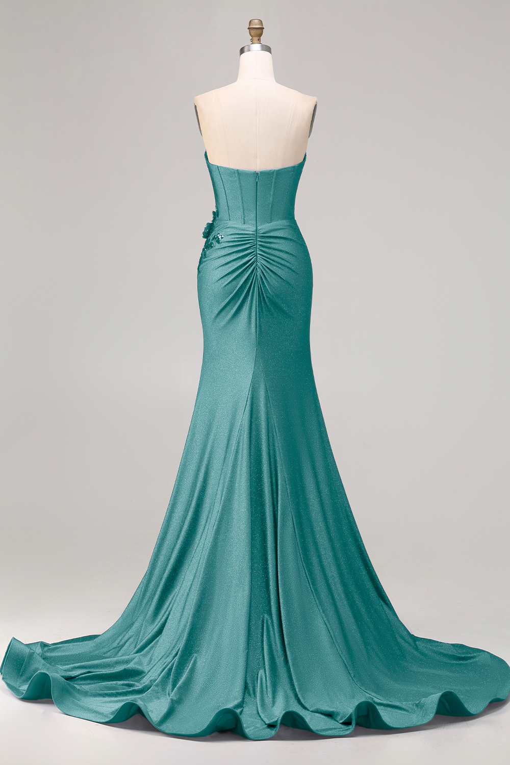 Sparkly Royal Blue Corset Satin Long Mermaid Prom Dress with Appliques
