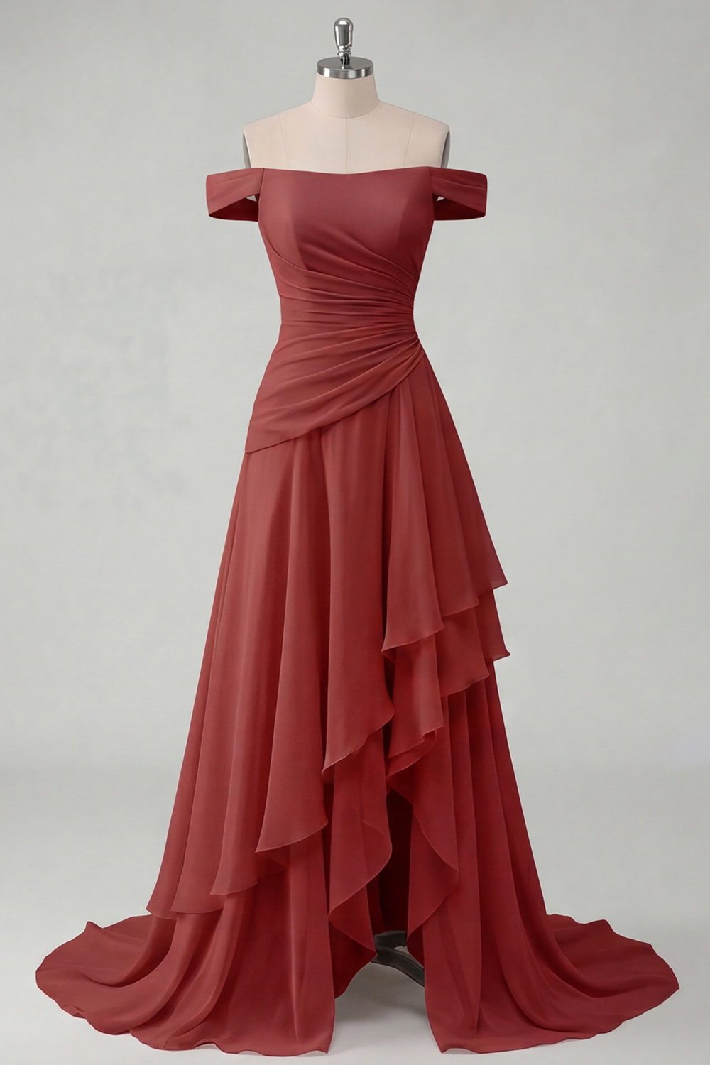 Off the Shoulder Ruched A Line Butter Yellow Ruffled Prom Dress with Slit