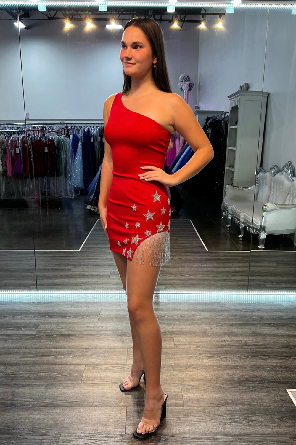 Pink Tight Homecoming Dress with Star and Fringes