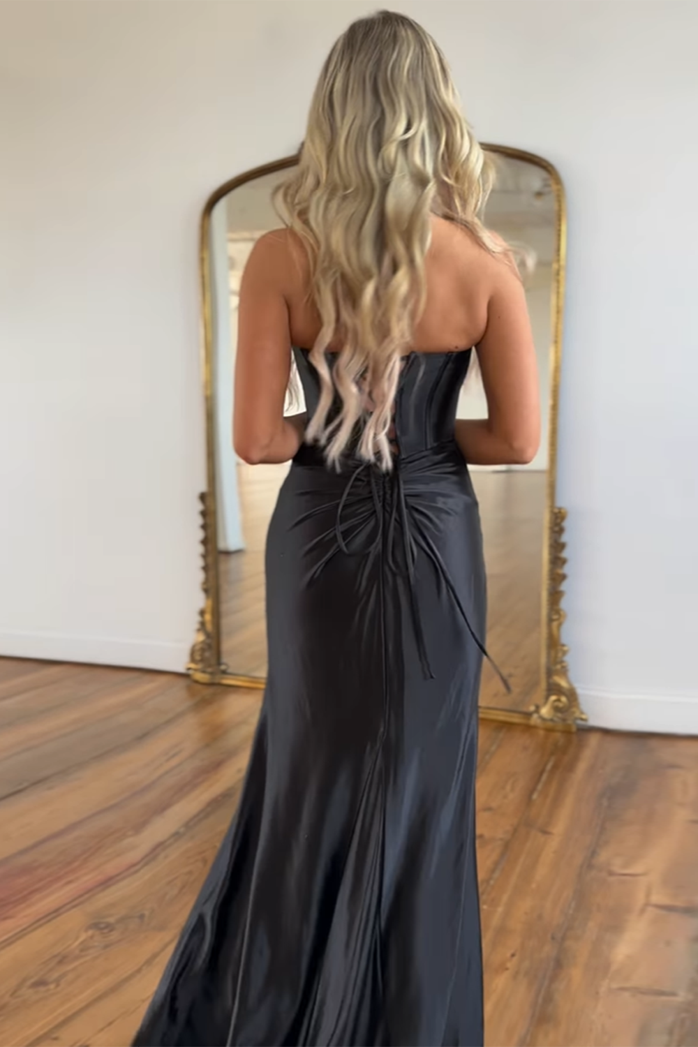 Hot Mermaid Strapless Orange Corset Prom Dress with Split Front