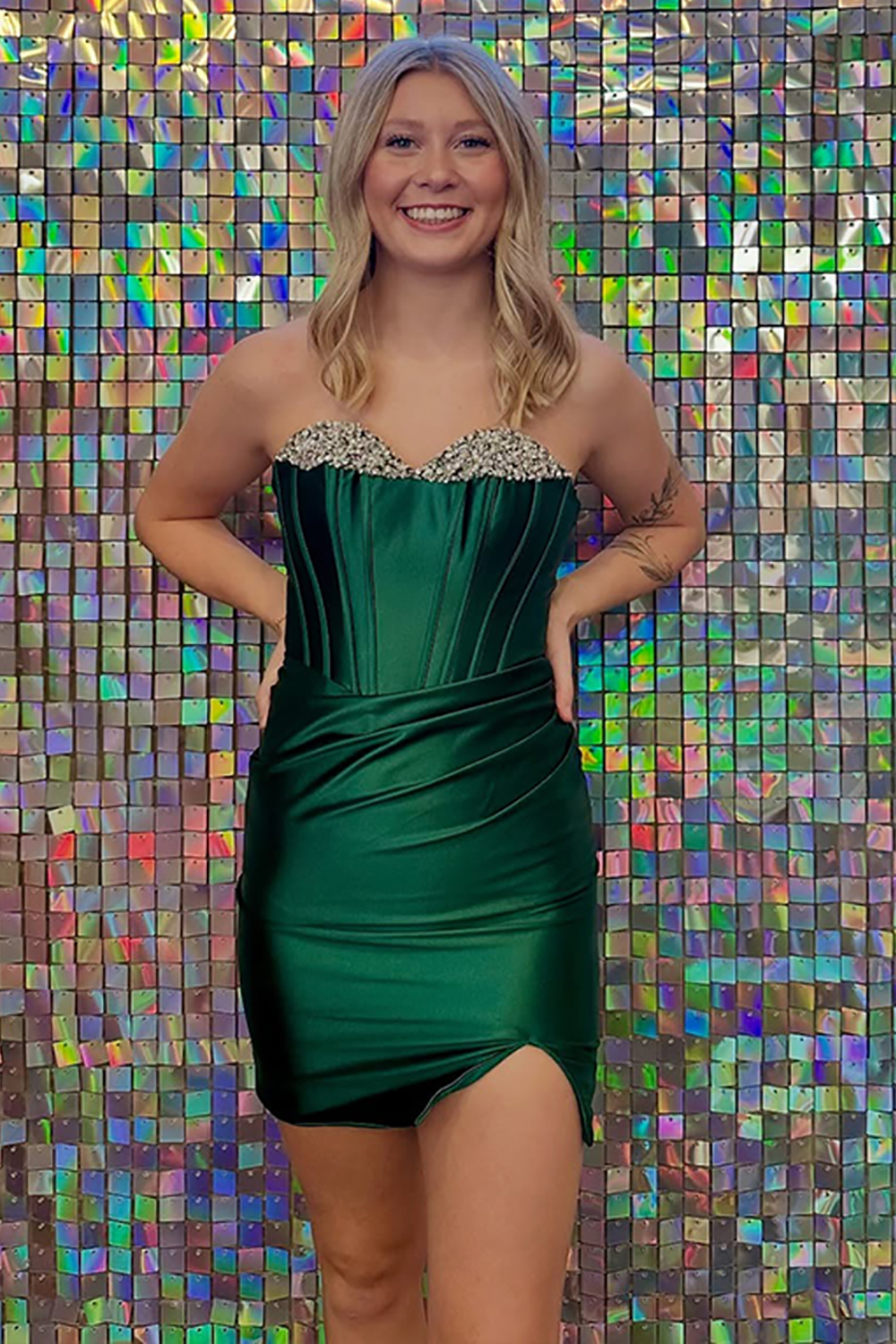 Royal Blue Strapless Satin Bodycon Short Corset Homecoming Dress with Beading