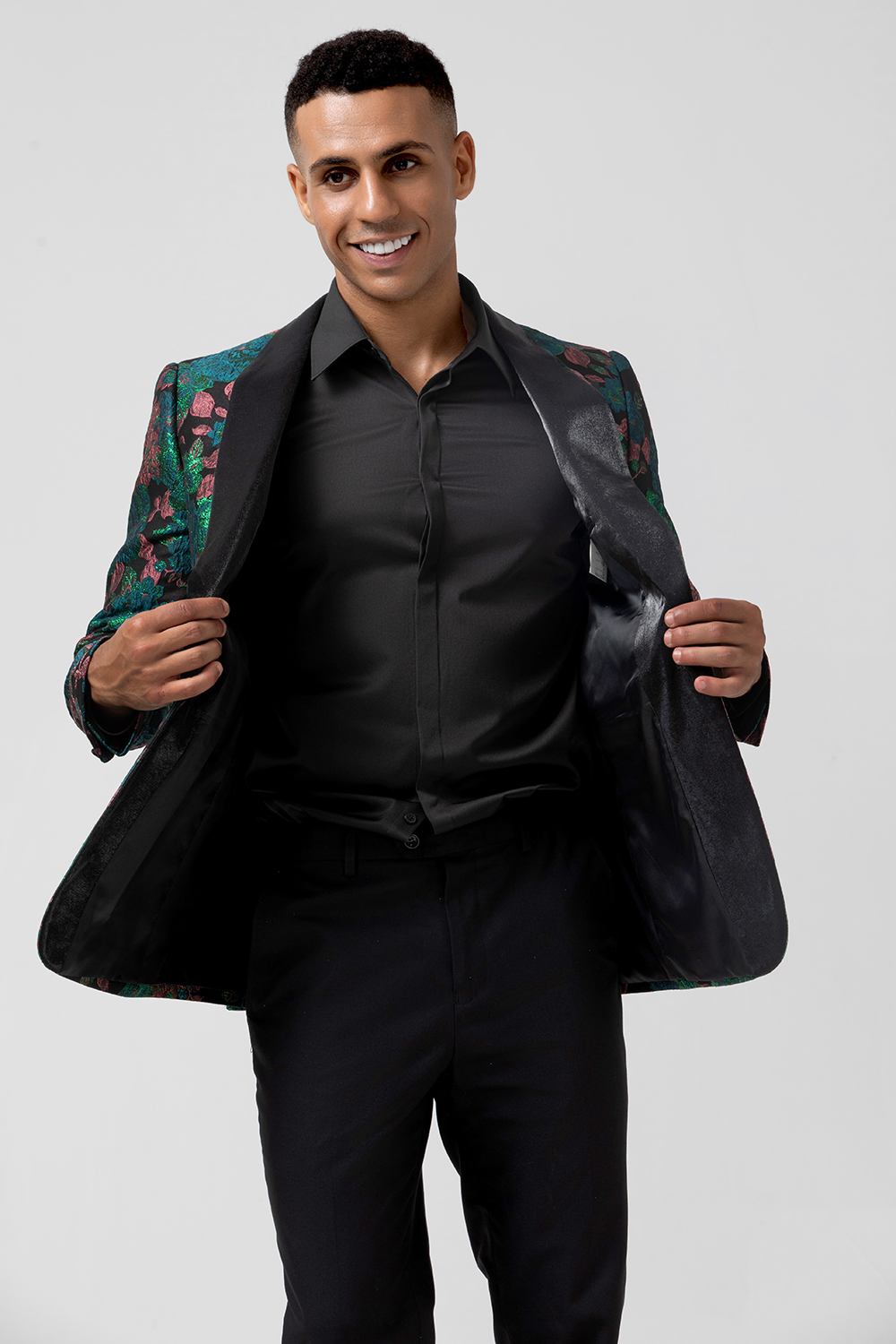 Green Jacquard Shawl Lapel Men's Blazer for Prom