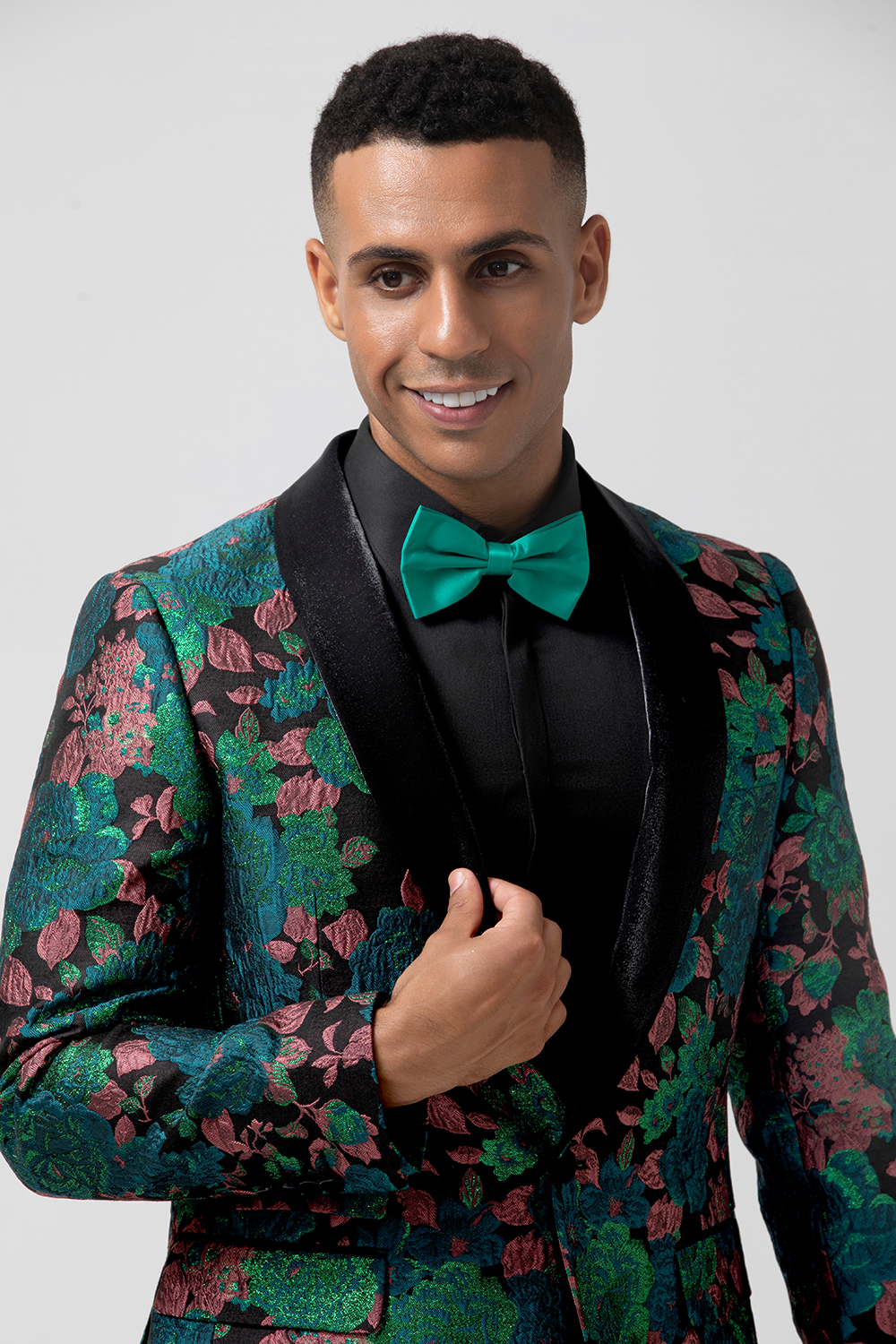 Green Jacquard Shawl Lapel Men's Blazer for Prom