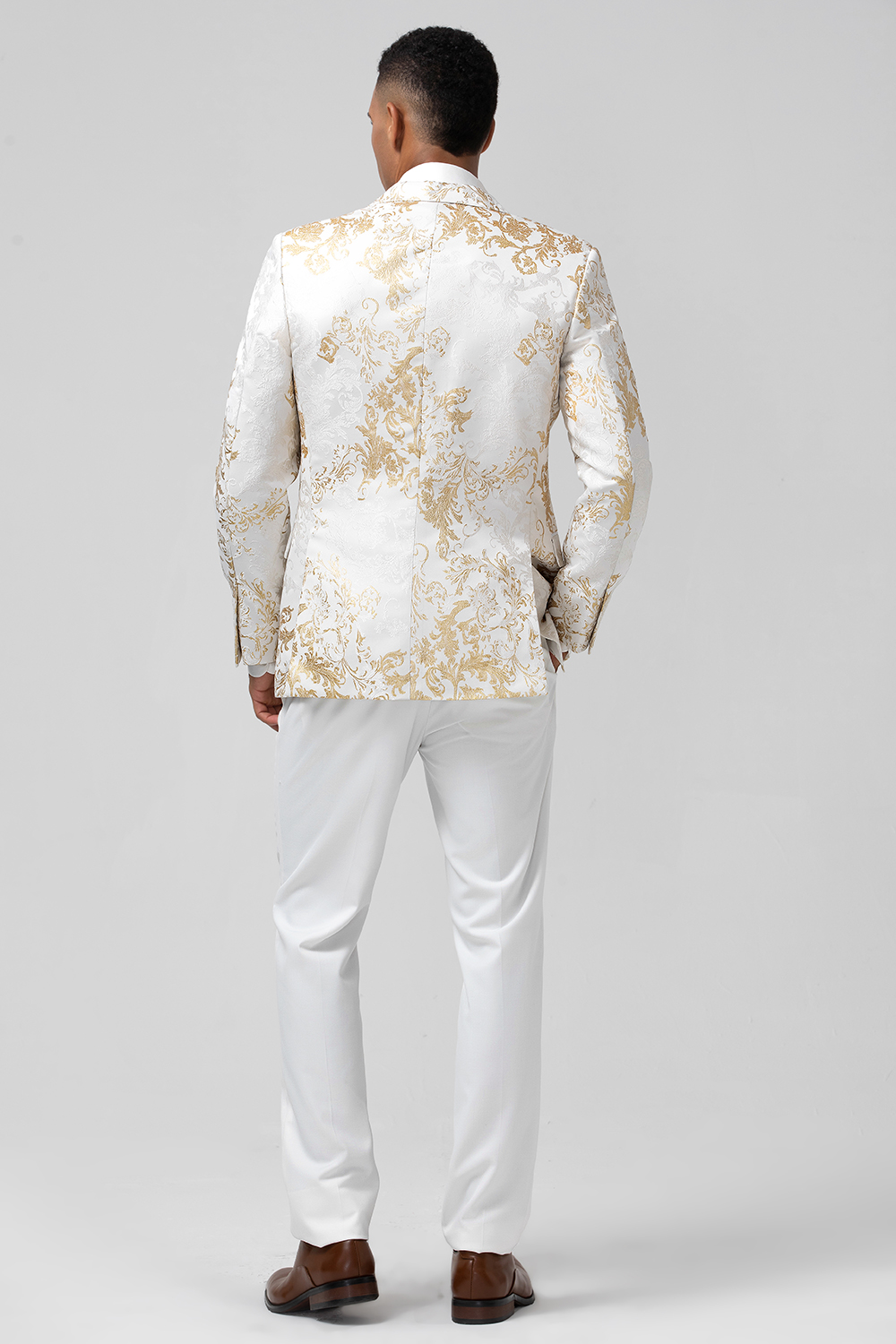 Champagne Golden Jacquard Peak Lapel 2 Pieces Prom Men's Suits