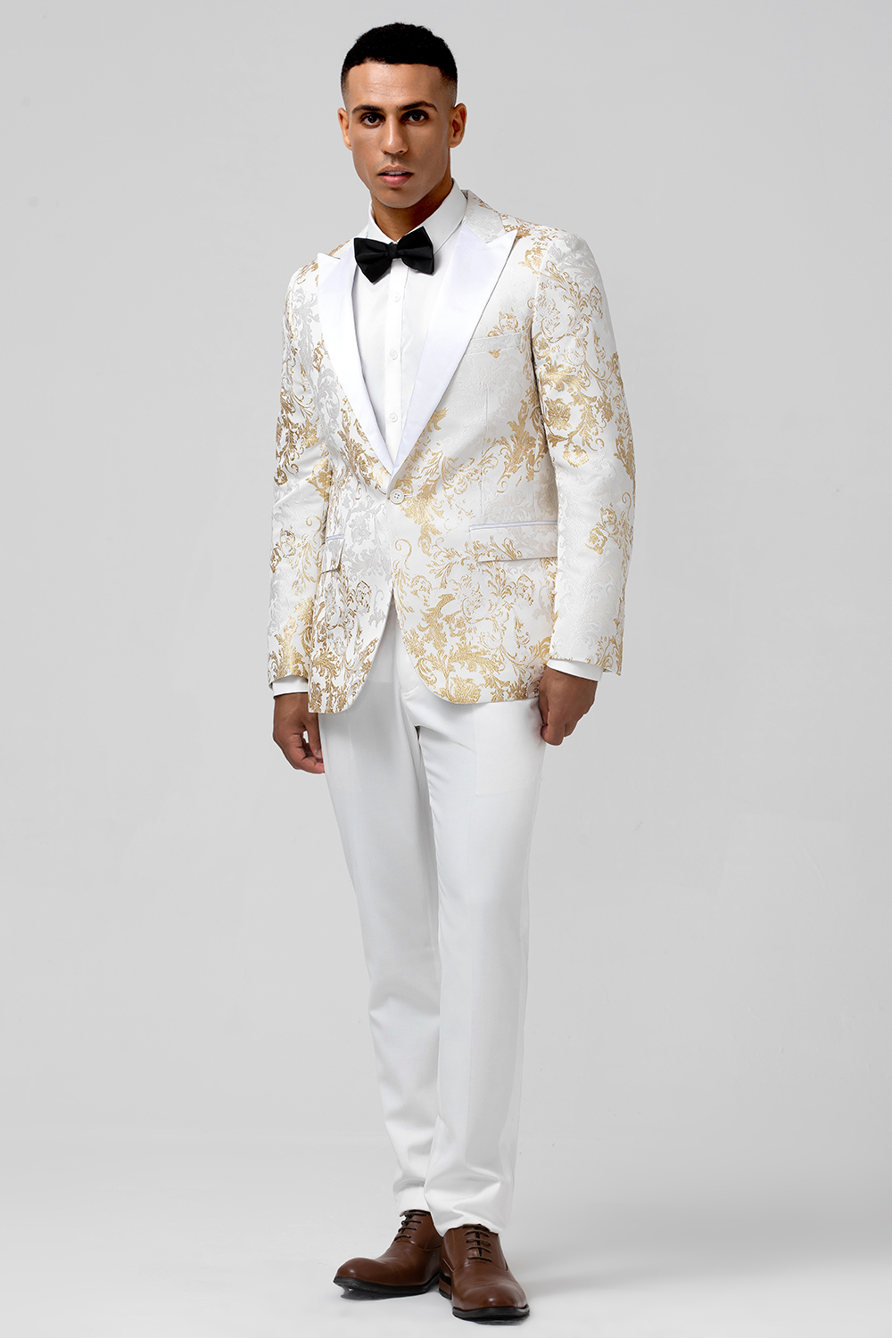 Champagne Golden Jacquard Peak Lapel 2 Pieces Prom Men's Suits