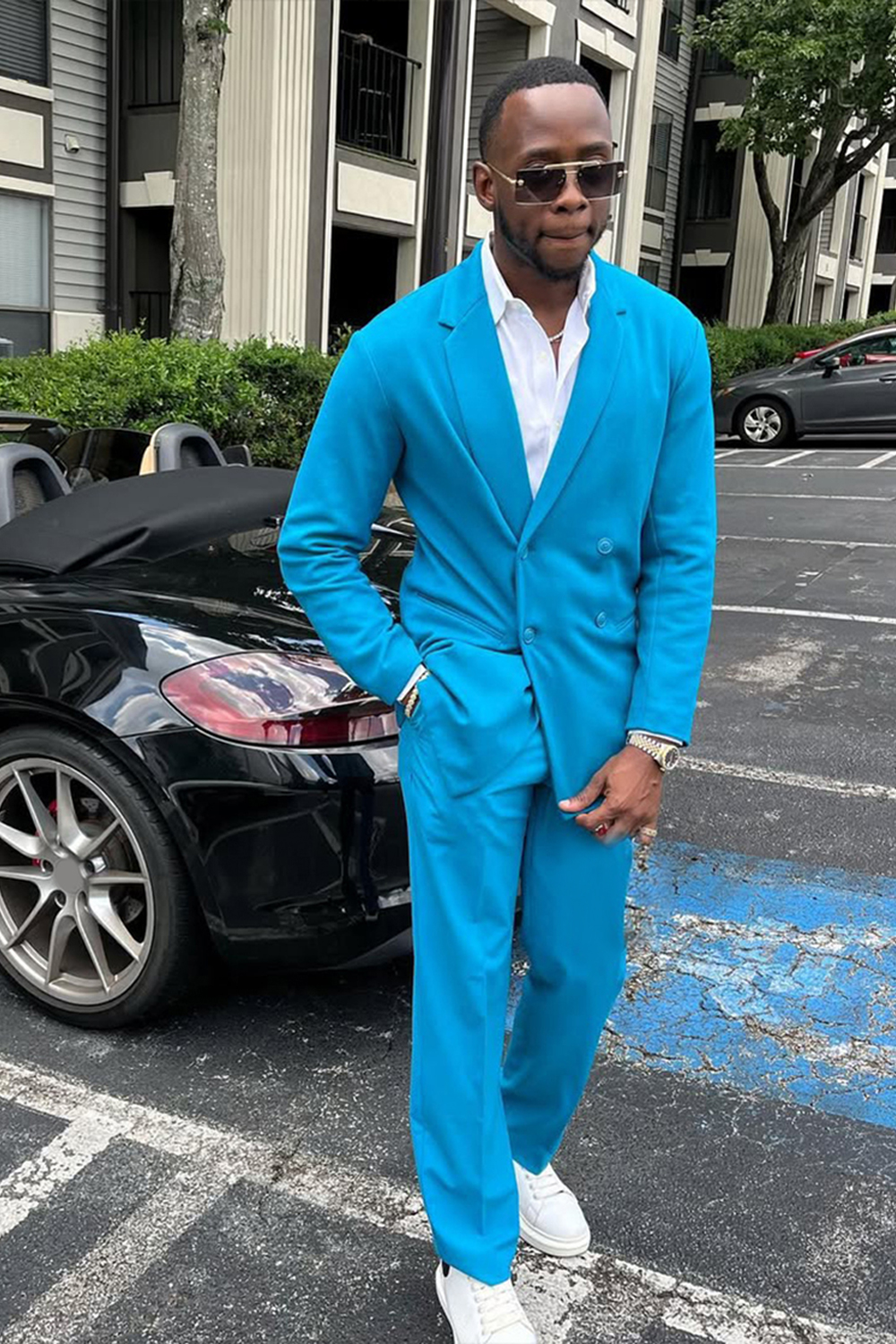 Blue 2 Piece Notched Lapel Prom Homecoming Men's Suits