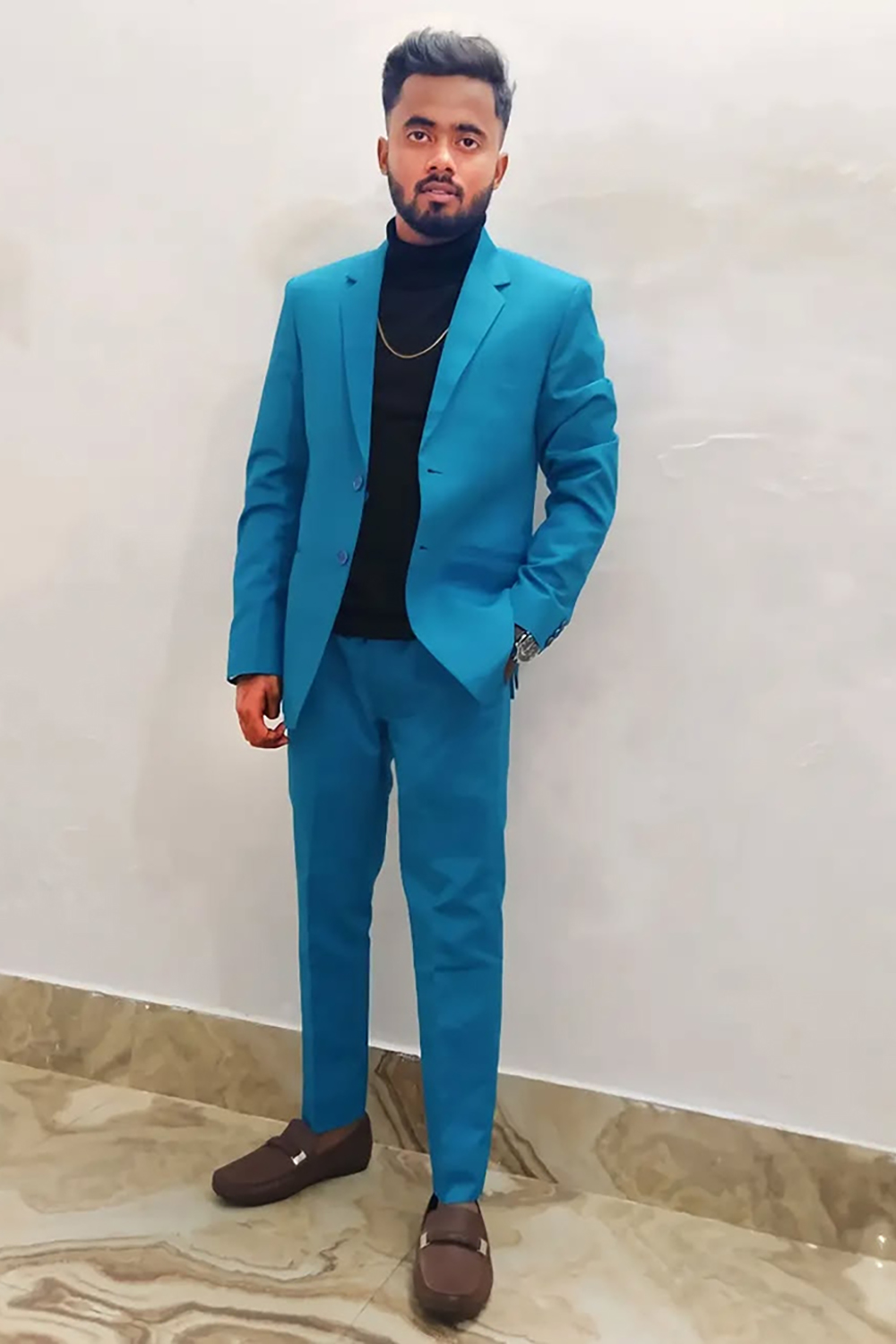 Blue 2 Piece Single Breasted Prom Homecoming Men's Suits