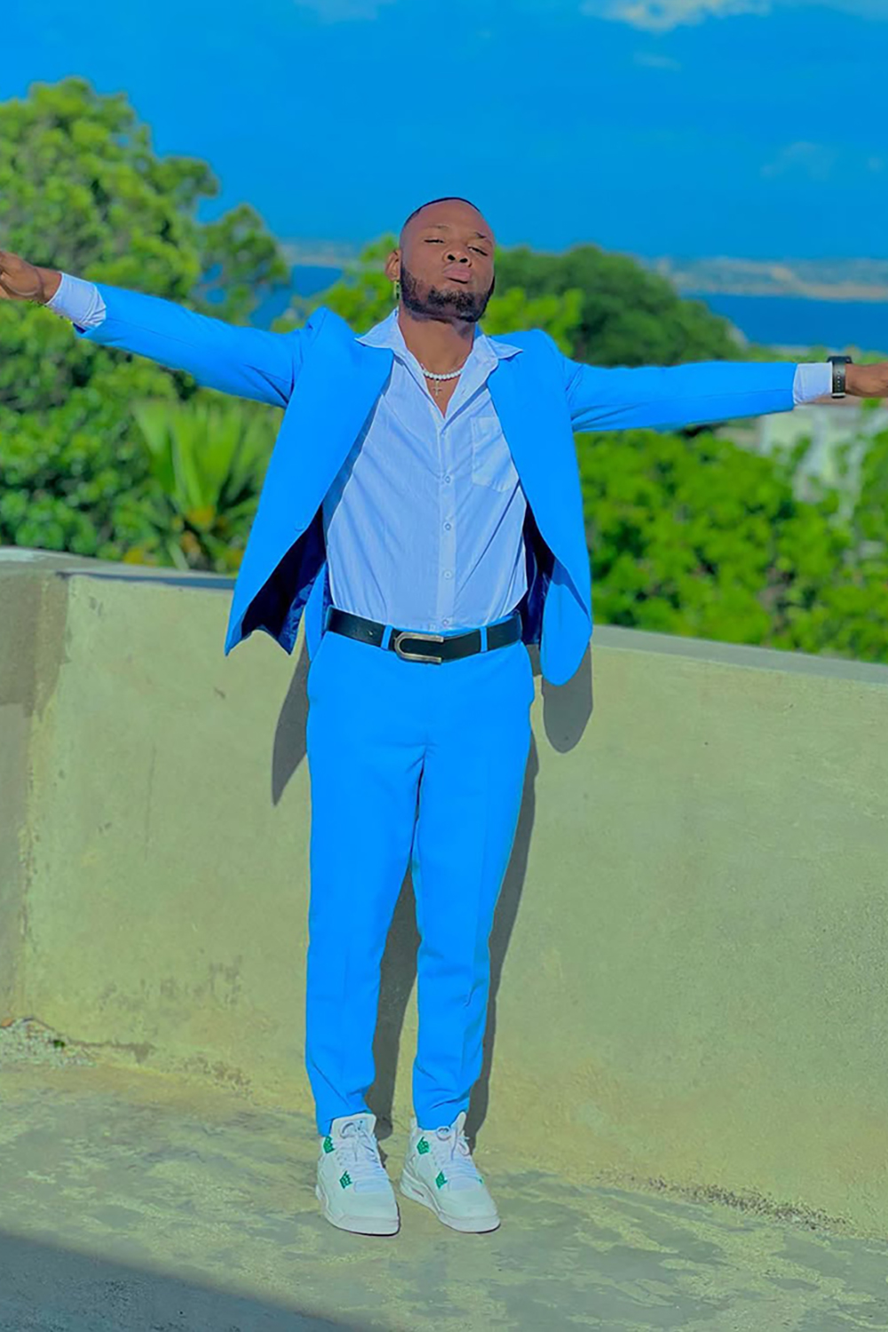 Blue 2 Piece Shawl Lapel Prom Homecoming Men's Suits