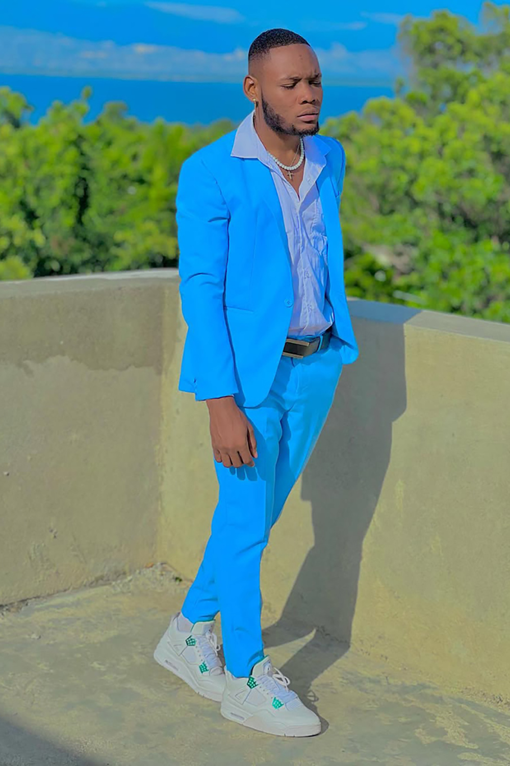 Blue 2 Piece Shawl Lapel Prom Homecoming Men's Suits