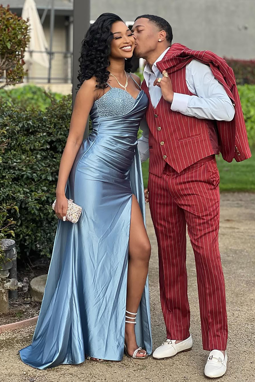Dark Burgundy Striped 3 Piece Prom Homecoming Men's Suits