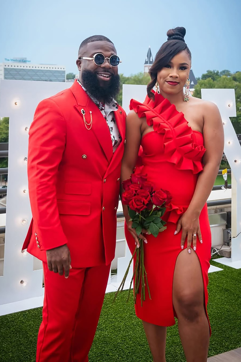 Red Double Breasted 2 Piece Peak Lapel Prom Homecoming Men's Suits