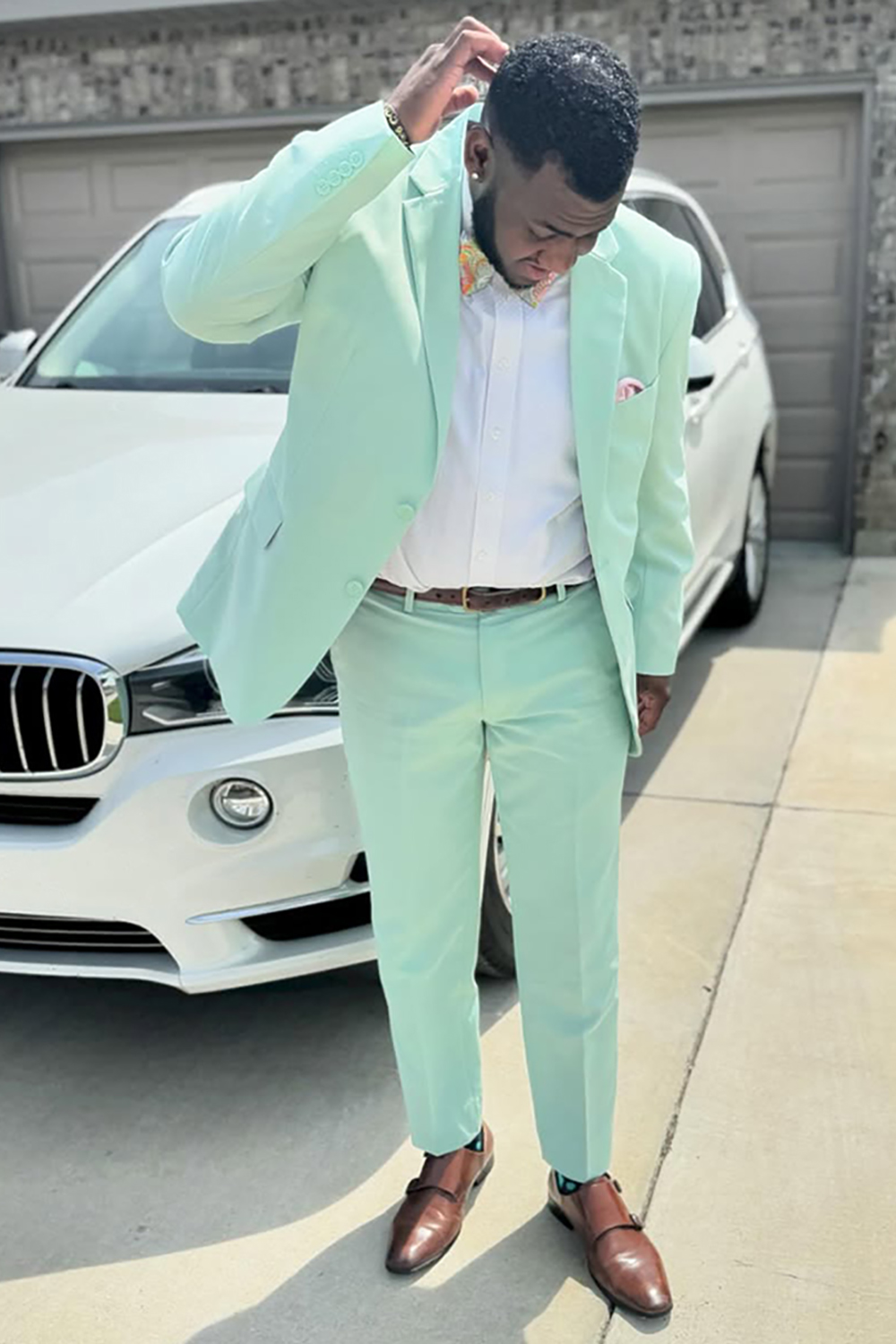 Light Green 2 Piece Notched Lapel Slim Fit Prom Homecoming Men's Suits