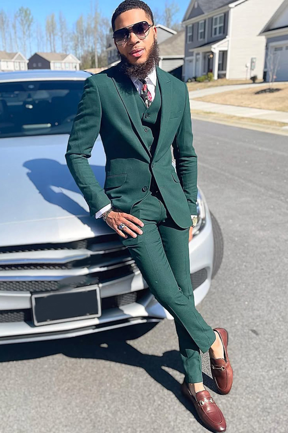 Dark Green Slim Fit Notched Lapel 3 Piece Men's Prom Homecoming Suits